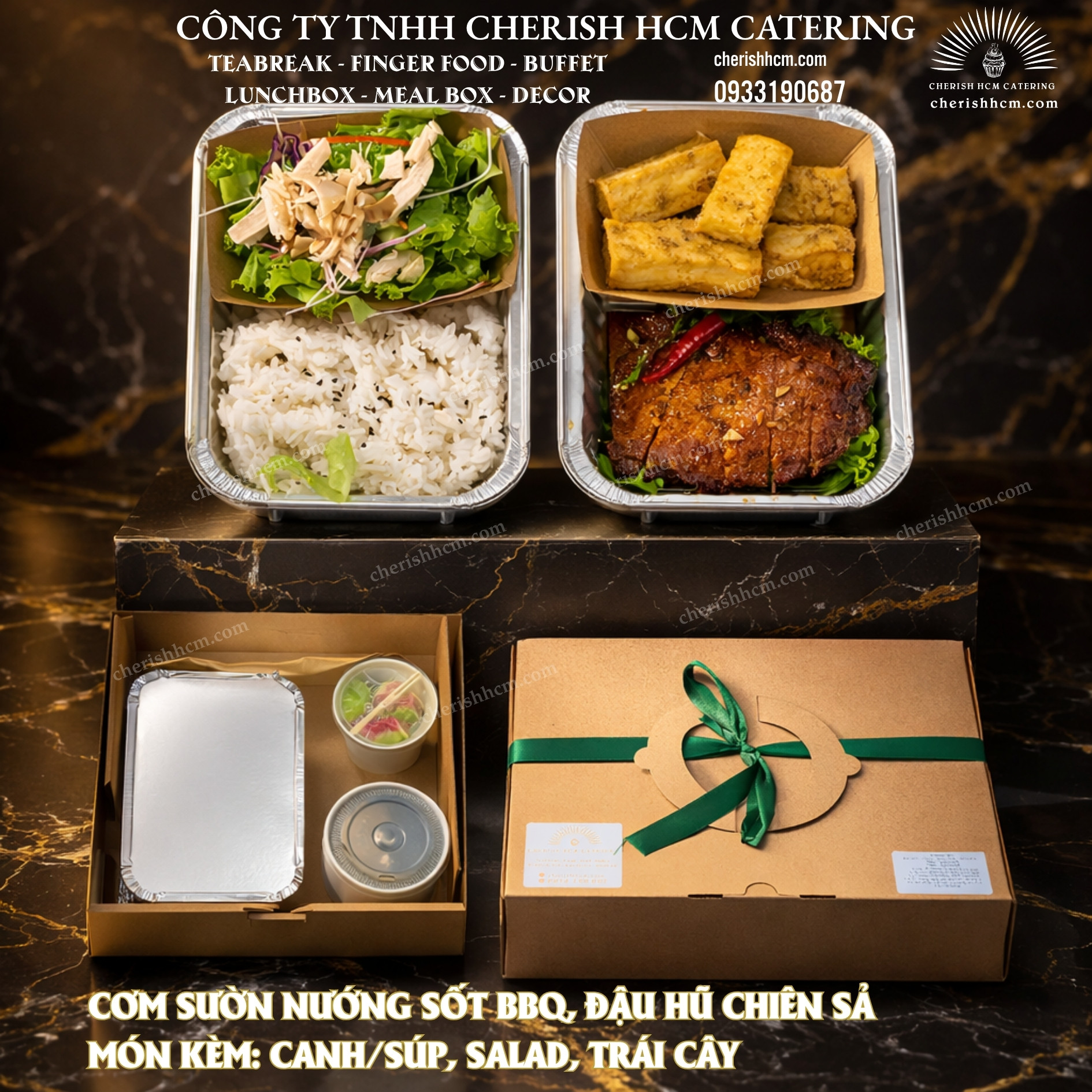 291025 Cơm Sườn nướng sốt BBQ, đậu hũ chiên sả