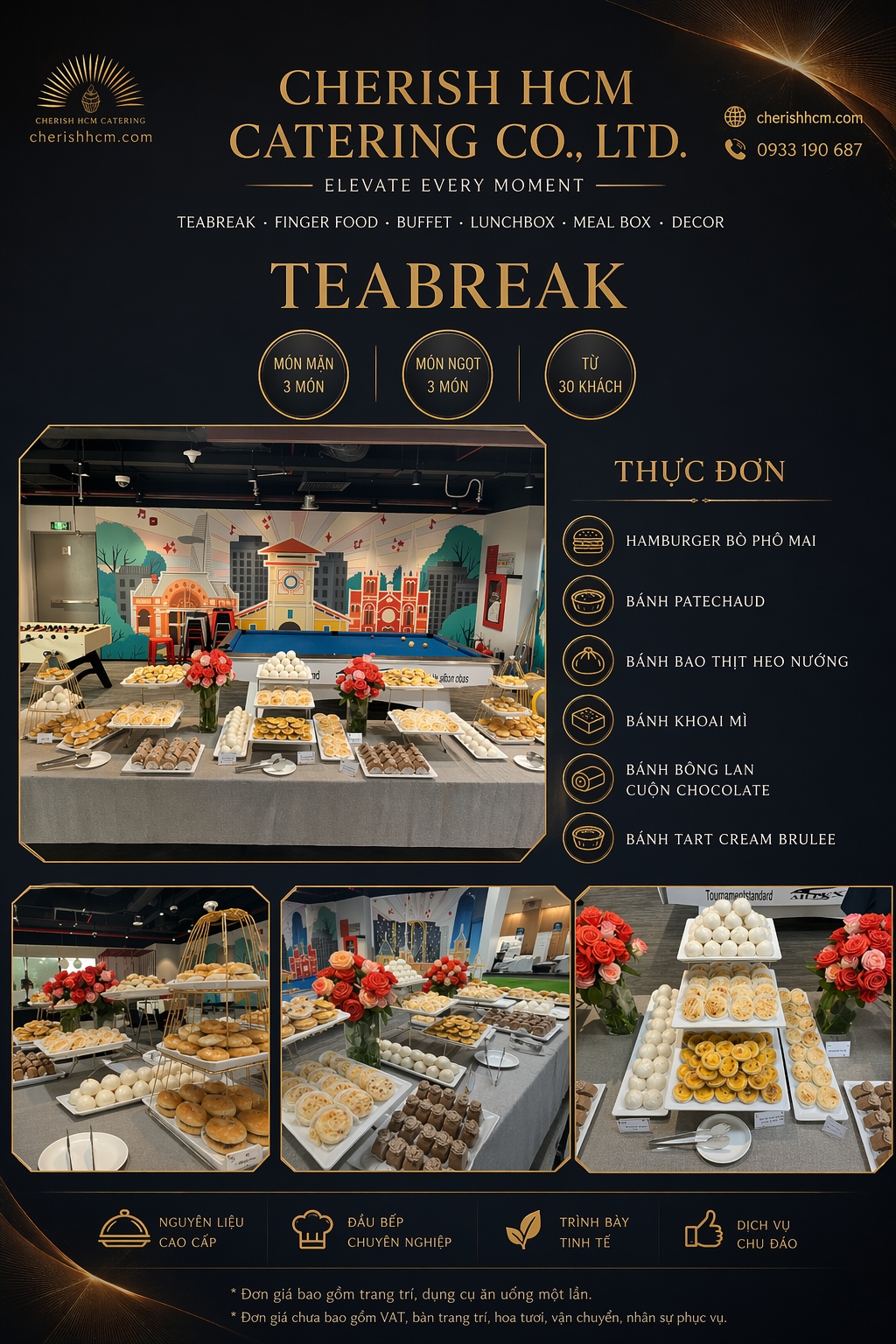 15923 Tiệc Teabreak Reliable 3 món bánh mặn, 3 món bánh  ngọt