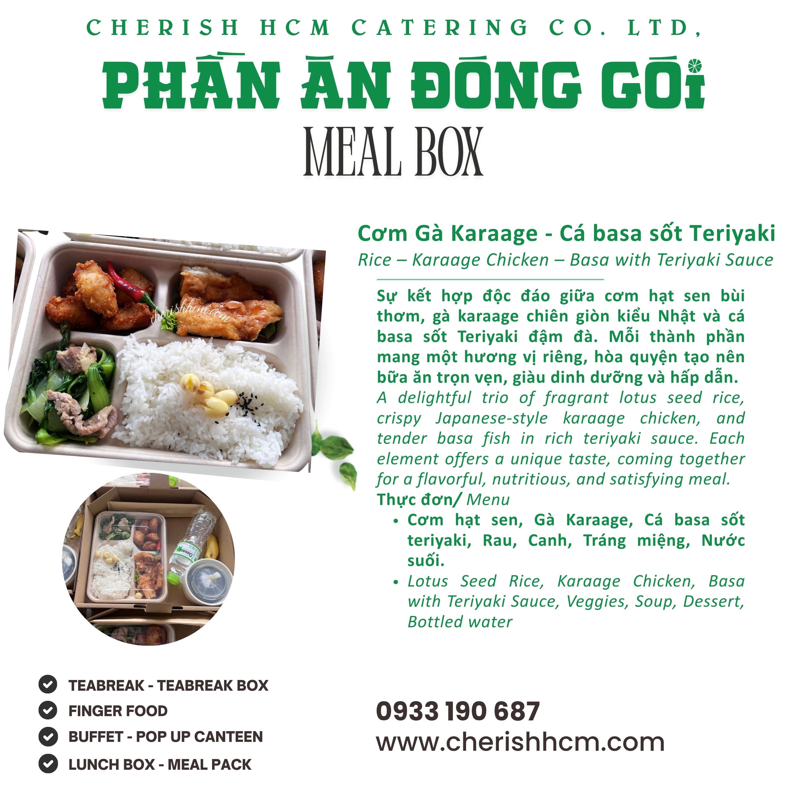 Set Lunch Cơm hạt sen - Gà karaage - Cá basa sốt Teriyaki/Lotus Seed Rice – Karaage Chicken – Basa with Teriyaki Sauce