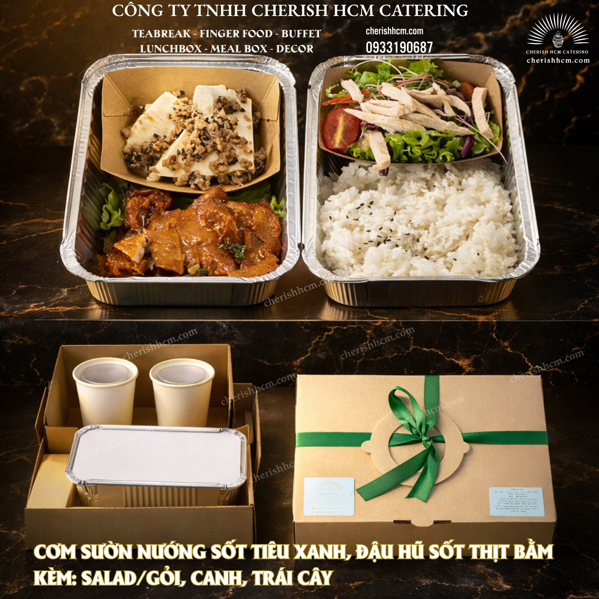 281025 Cơm Sườn nướng sốt tiêu xanh, đậu hũ sốt thịt bằm