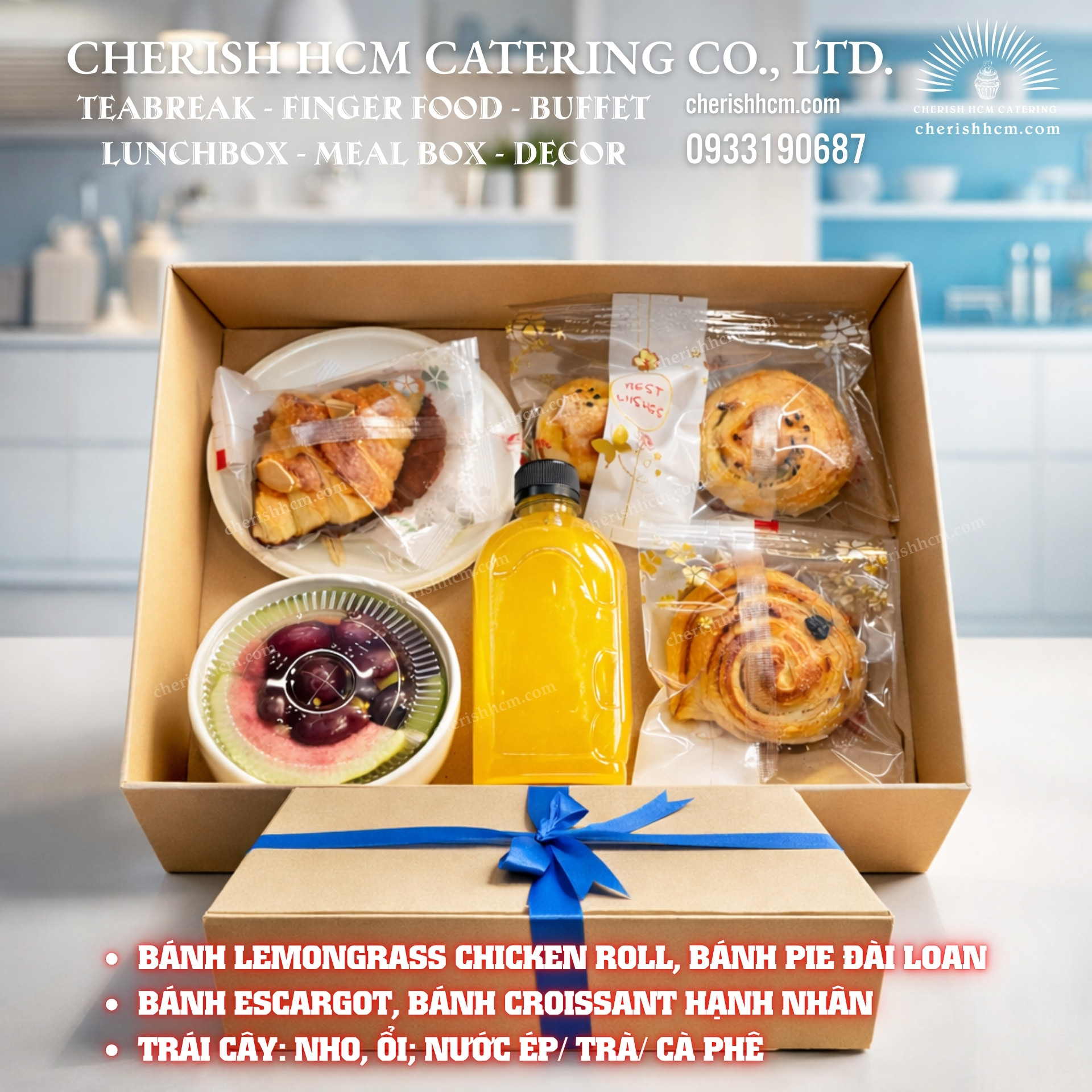 02425 Teabreak Box 4 Bánh, Trái cây, Nước ép