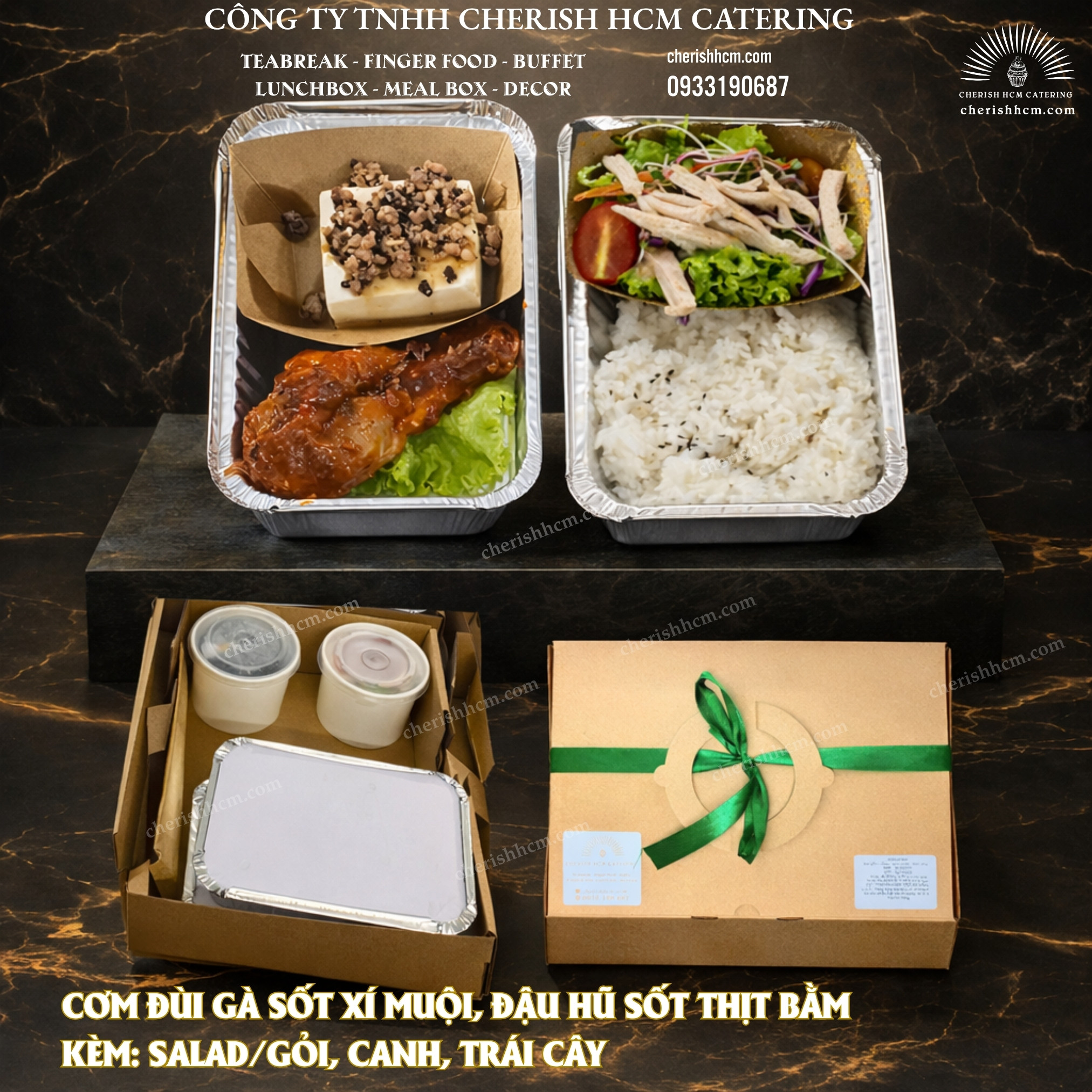 281025 Cơm đùi gà sốt xí muội, đậu hũ sốt thịt bằm