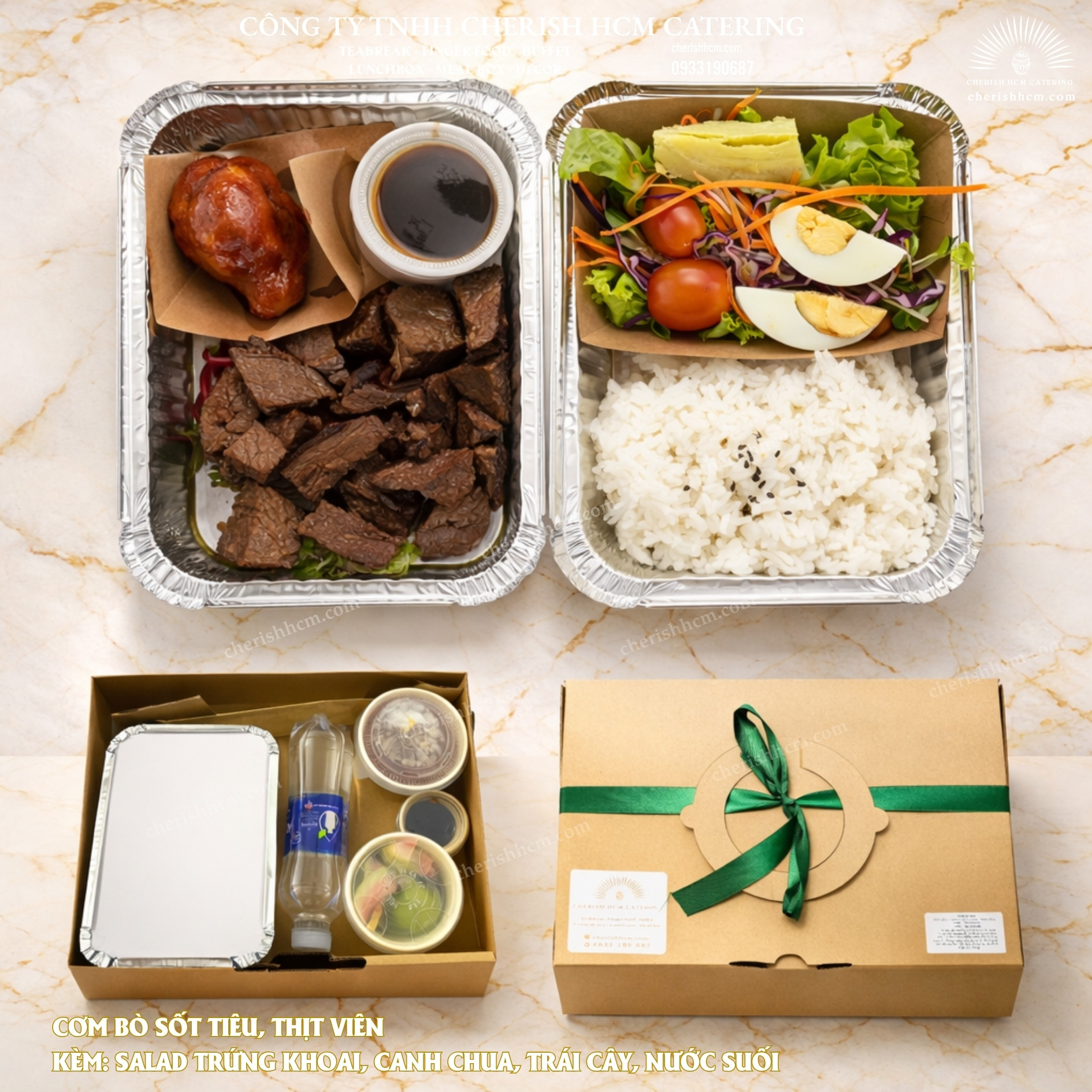 23824 Set Lunch Tròn vị Cơm bắp bò sốt tiêu, thịt viên