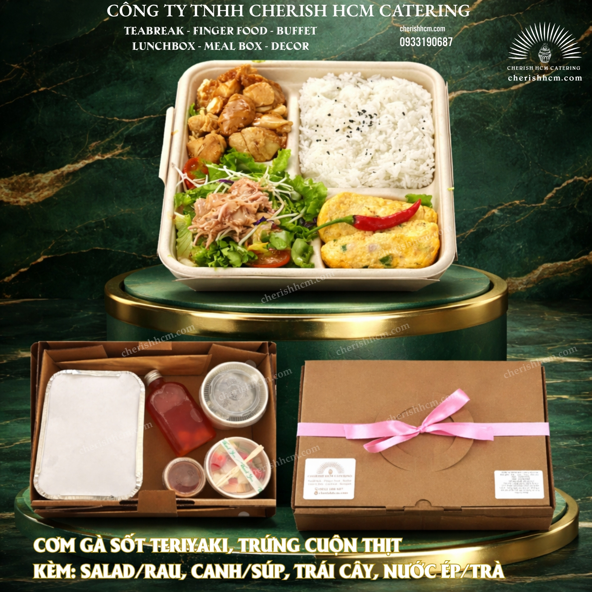291225 Cơm Sườn Gà sốt teriyaki, trứng cuộn thịt