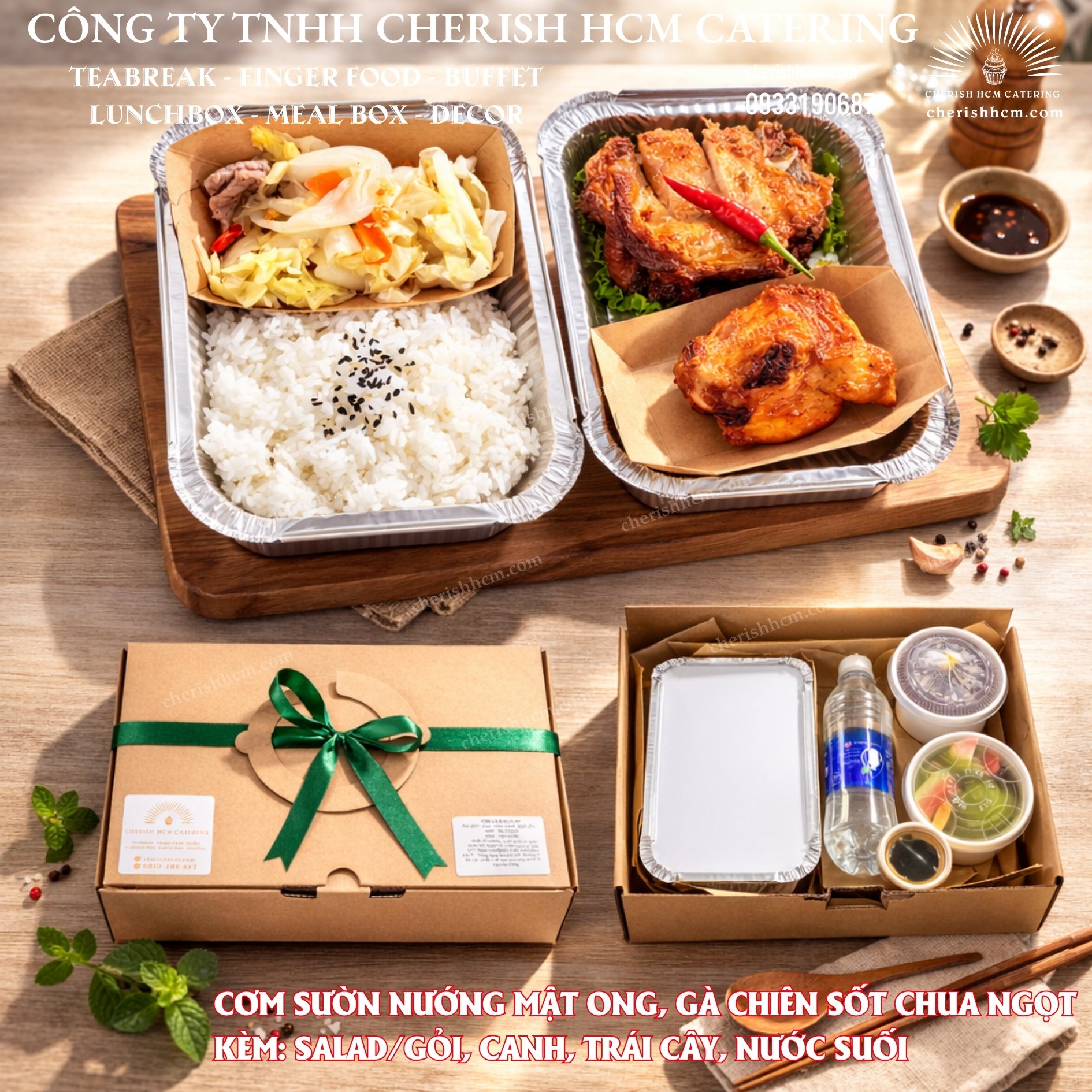191125 Set lunch - Active Cơm Sườn nướng mật ong, Gà chiên sốt chua ngọt/Honey-glazed pork ribs , Crispy chicken in sweet & sour sauce and Rice