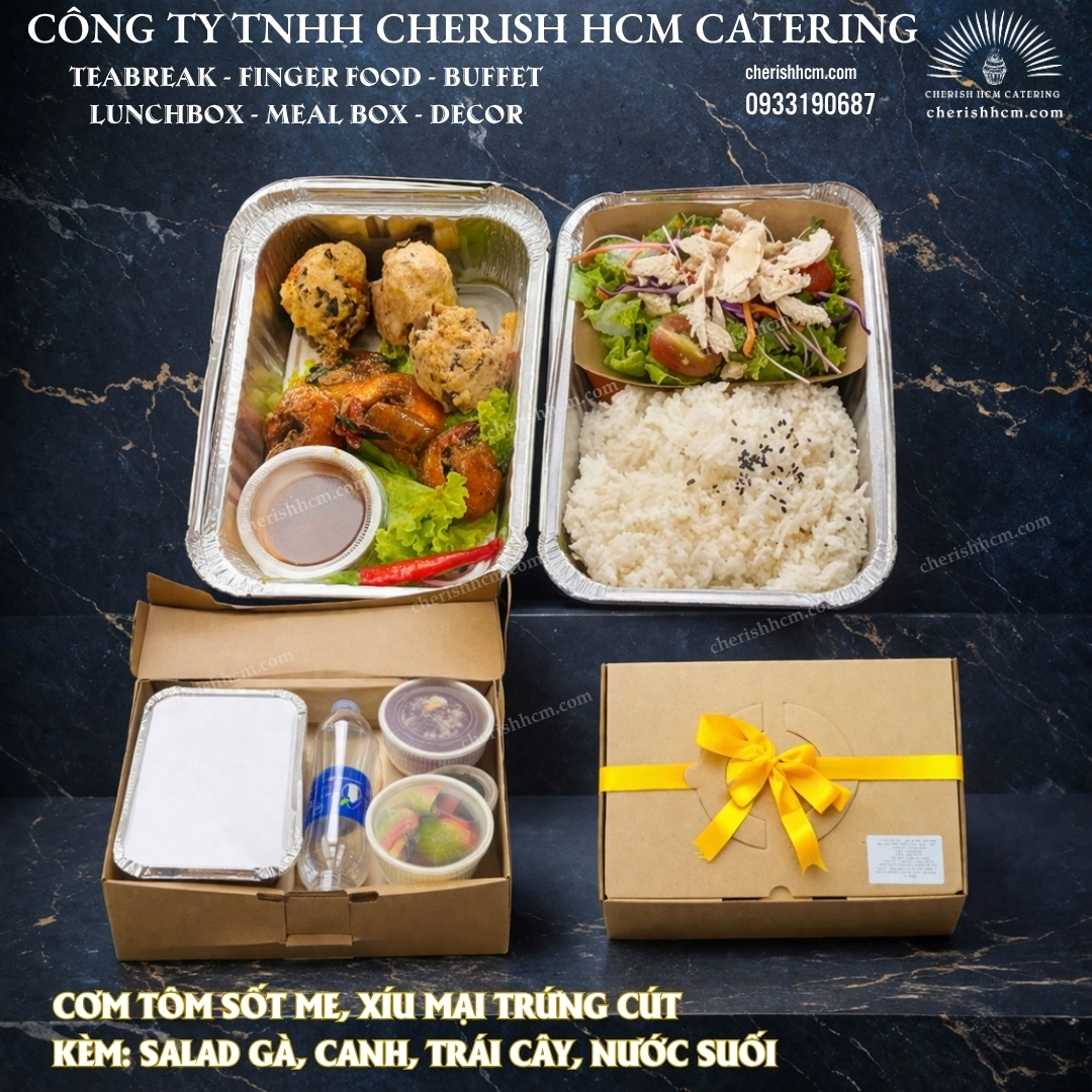 071024 - Care box Cơm Tôm sốt me, xíu mại trứng cút