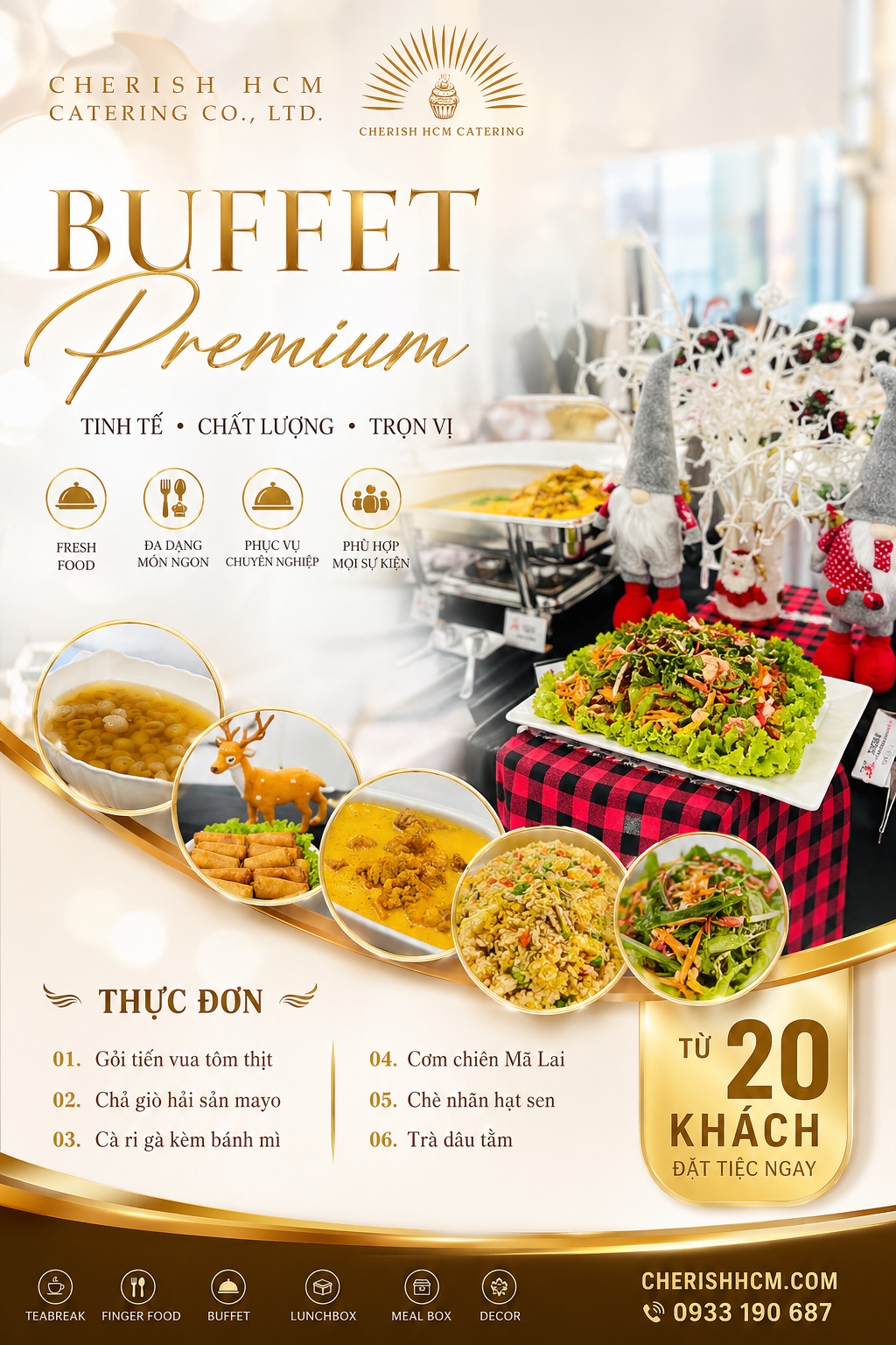 221223 Tiệc Buffet Rosy, Thực đơn 6 món phục vụ từ 20 khách