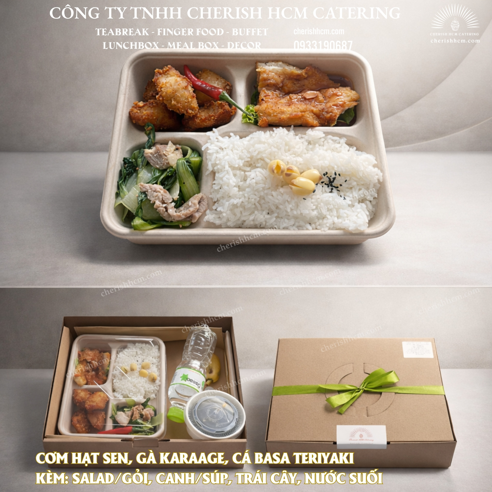 23425 Set Lunch Cơm hạt sen - Gà karaage - Cá basa sốt Teriyaki/Lotus Seed Rice – Karaage Chicken – Basa with Teriyaki Sauce