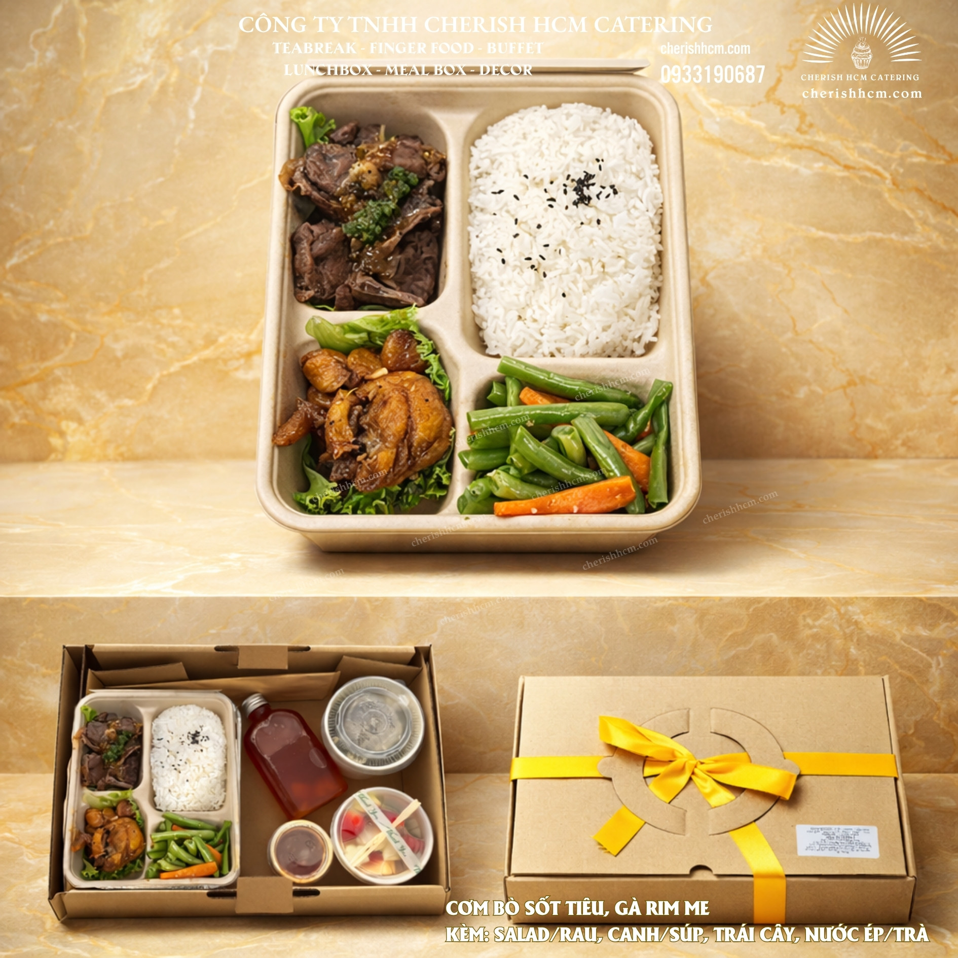 14525 Cơm Bò sốt tiêu, gà rim me