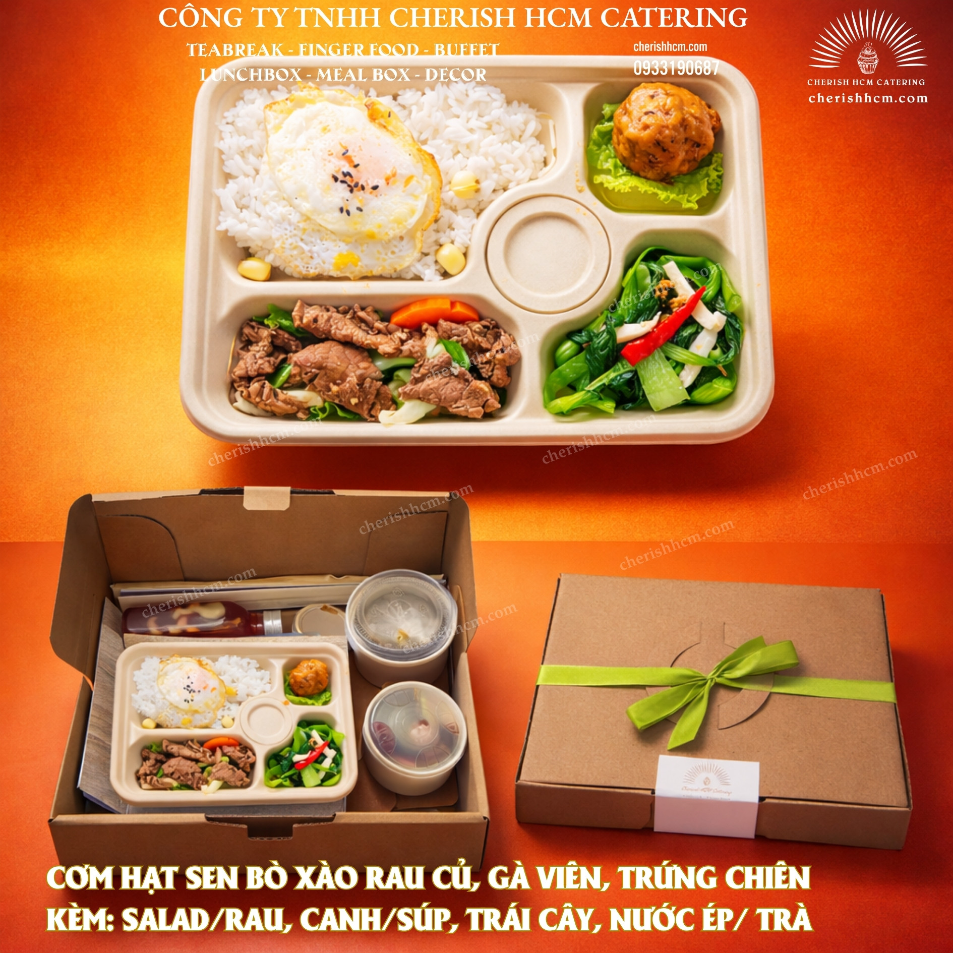 191224 Set lunch Savor - Cơm hạt sen Bò xào rau củ, gà viên, trứng chiên/Stir-fried Beef with Veggies & Chickenballs & Omelette with Rice