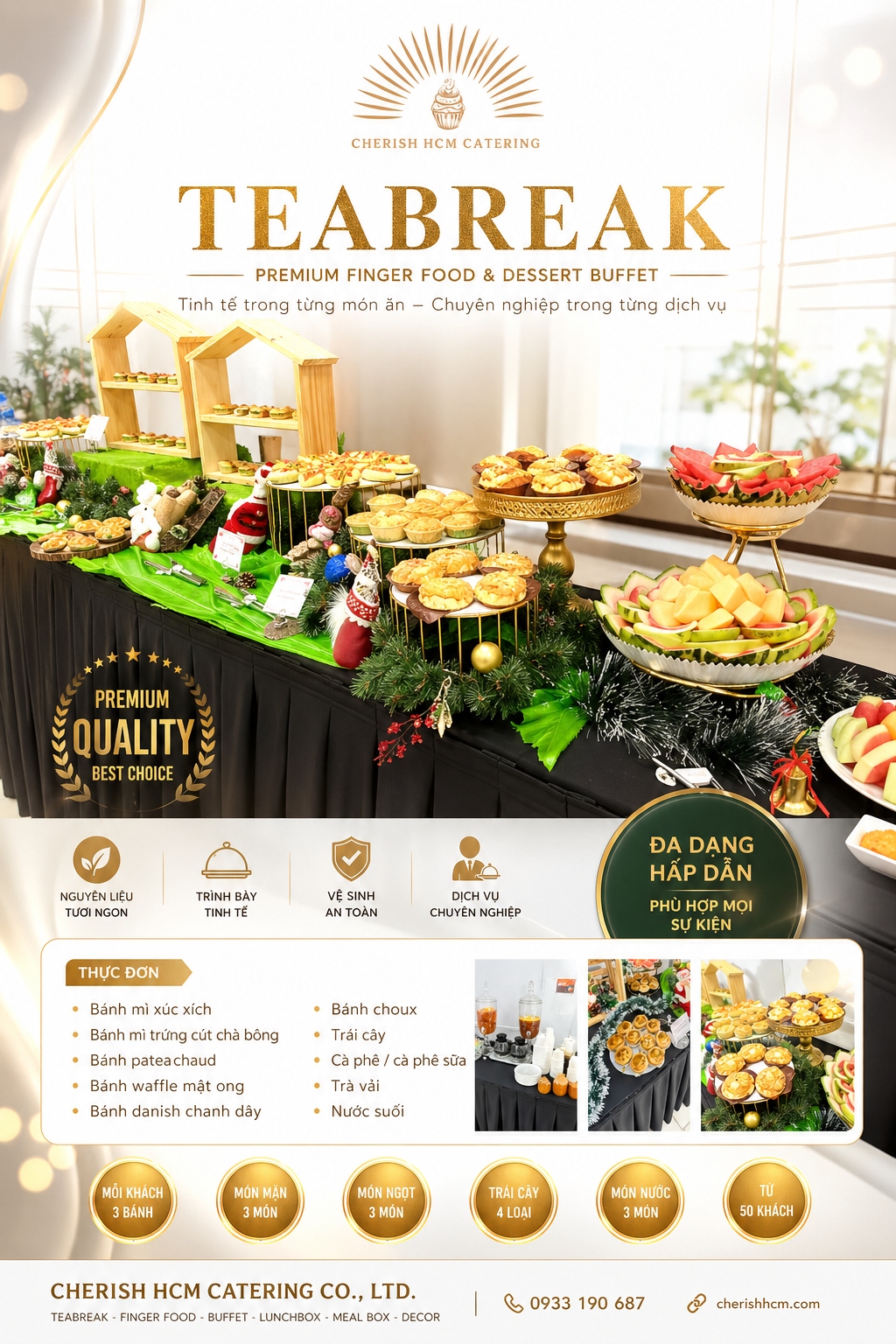 241215 Tiệc Teabreak Sự kiện khoa học - Mỗi khách 3 bánh - 6 món bánh, Trái cây, 3 món nước - Phù hợp từ 50 khách