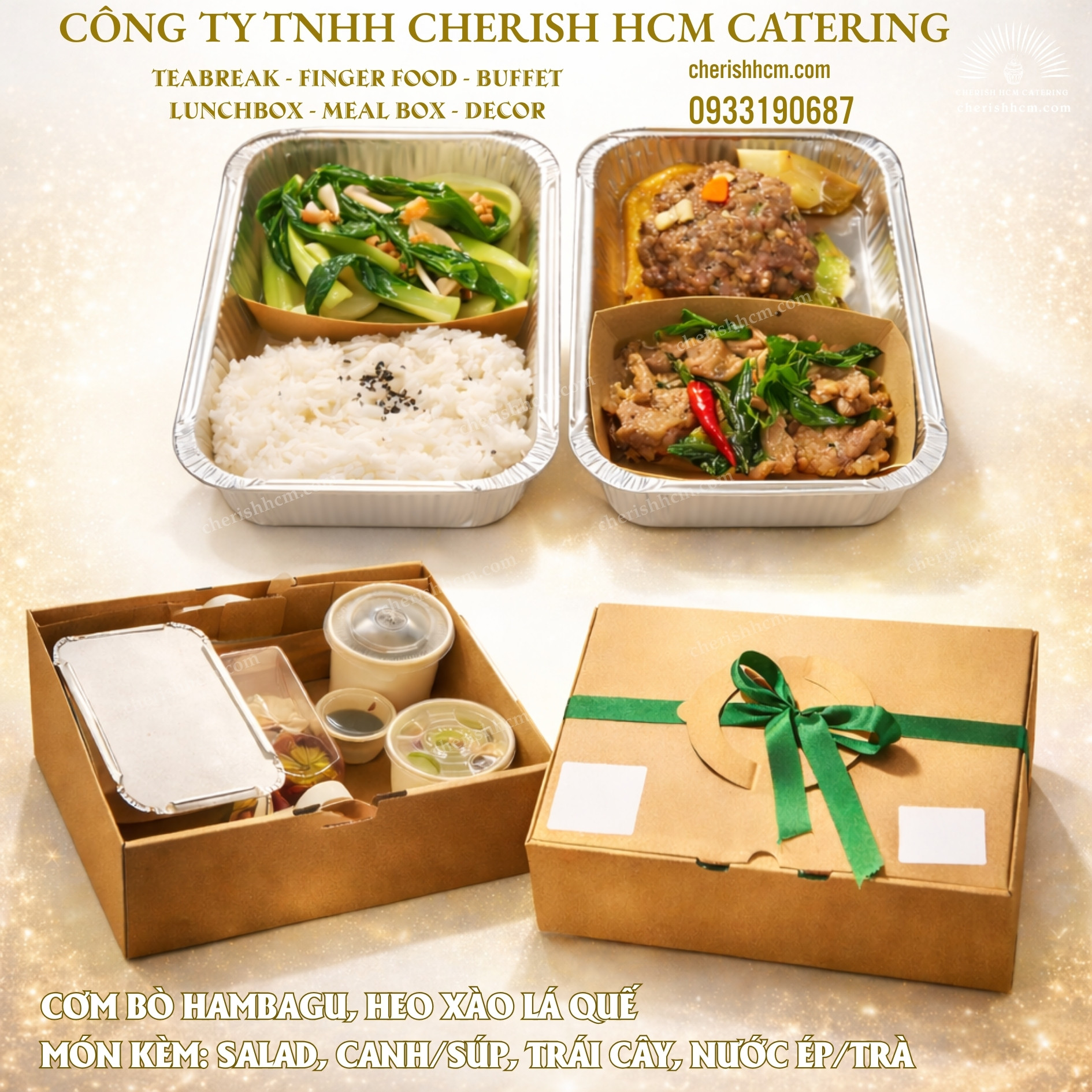 311025 Cơm Bò Hambagu, heo xào lá quế/ Hambagu and basil pork with rice