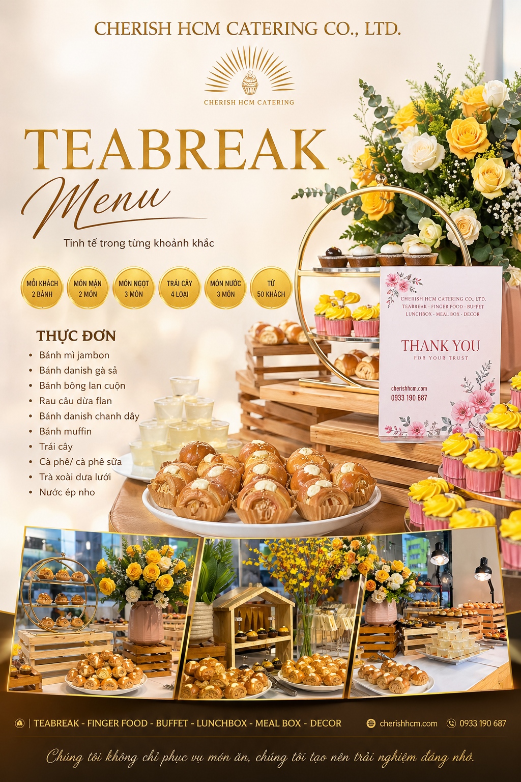 270225 Teabreak Chill Mỗi khách 2 bánh, 5 món bánh, Trái cây, 3 món nước - Phù hợp từ 50 khách