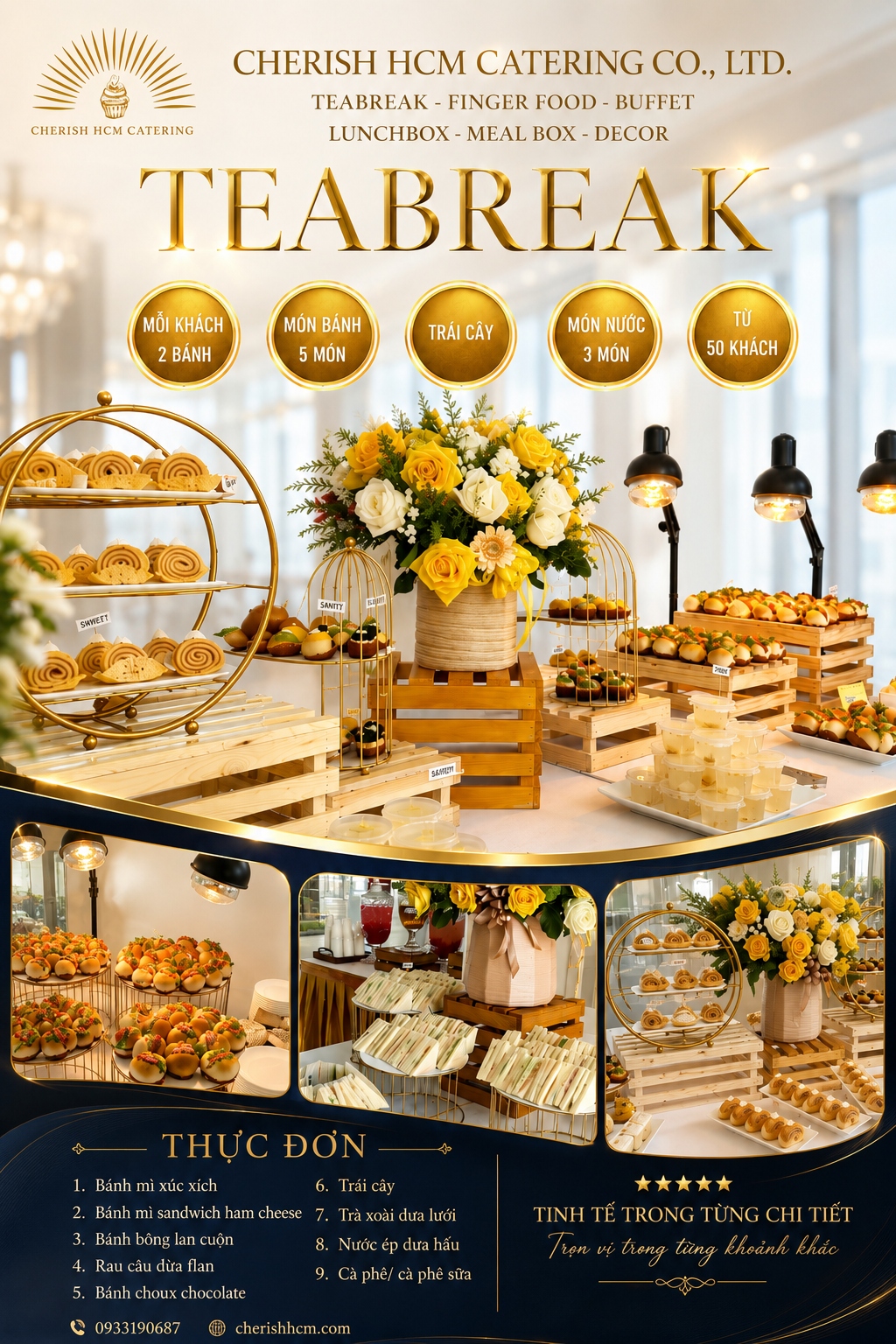 270225S Teabreak Chill Mỗi khách 2 bánh, 5 món bánh, Trái cây, 3 món nước - Phù hợp từ 50 khách