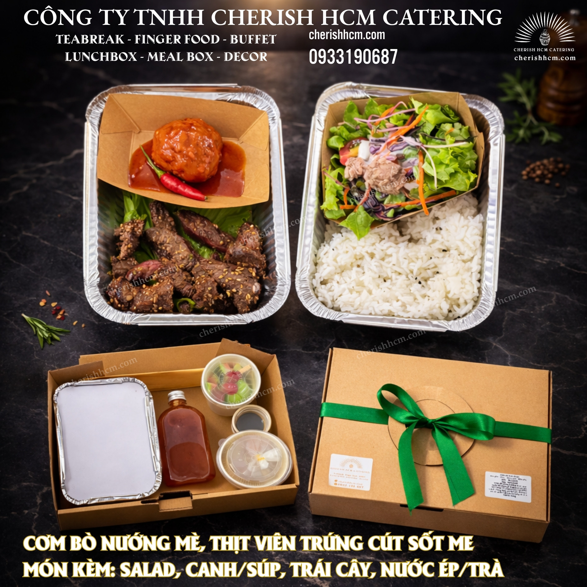 281125 Set Lunch Prosperous - Cơm Bò nướng mè, thịt viên trứng cút sốt me/Sesame Grilled Beef Rice, Meatballs with Quail Eggs in Tamarind Sauce