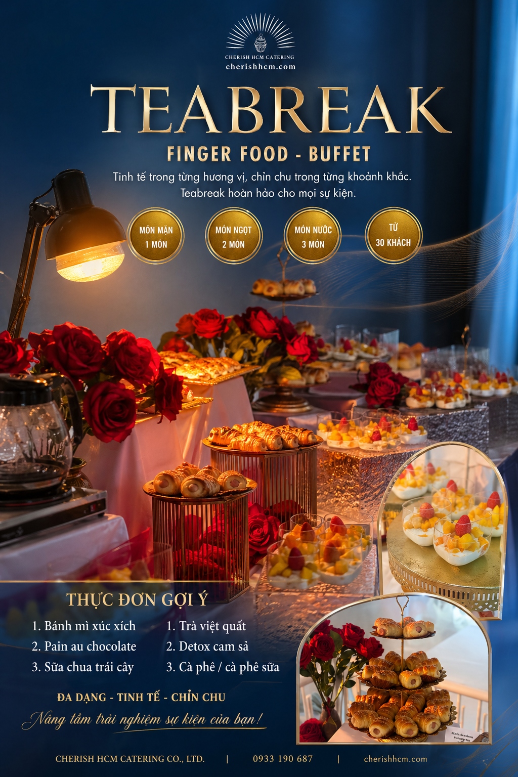 301025 Tiệc Teabreak Jade 1 món mặn, 2 món ngọt, 3 món nước - Phù hợp từ 30 khách