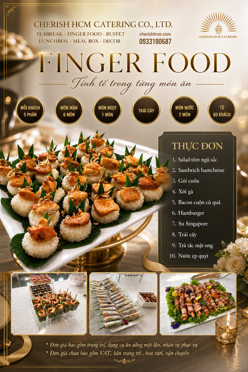 30824 Tiệc Finger food Vượt trội - Thực đơn 10 món - Phù hợp từ 60 khách