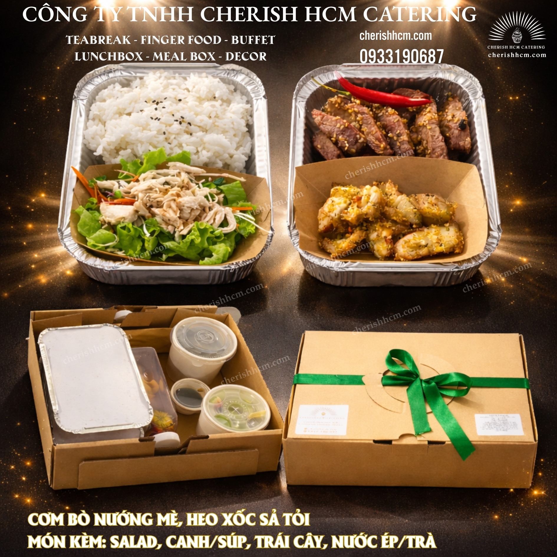 021225 Cơm bò nướng mè, heo xốc sả tỏi