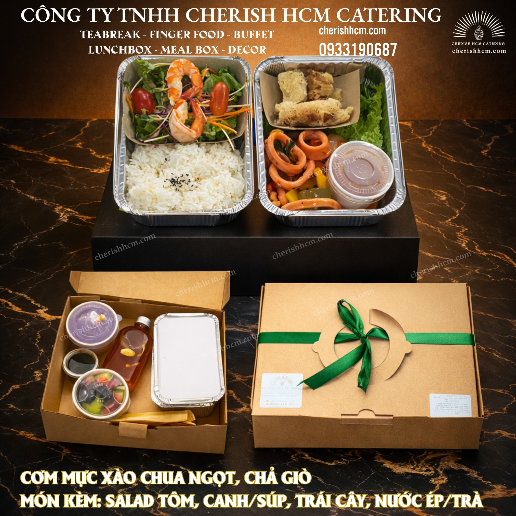 06624 Cơm Mực xào chua ngọt, chả giò