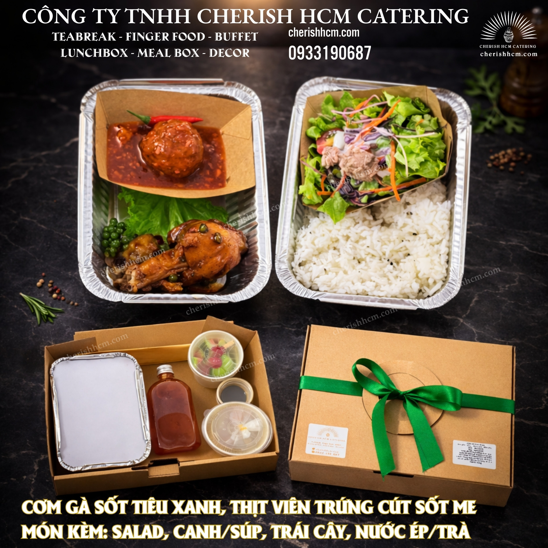 281125 Set Lunch Luxe - Cơm gà sốt tiêu xanh, thịt viên trứng cút sốt me/ Green Peppercorn Chicken Rice, Meatballs with Quail Eggs in Tamarind Sauce