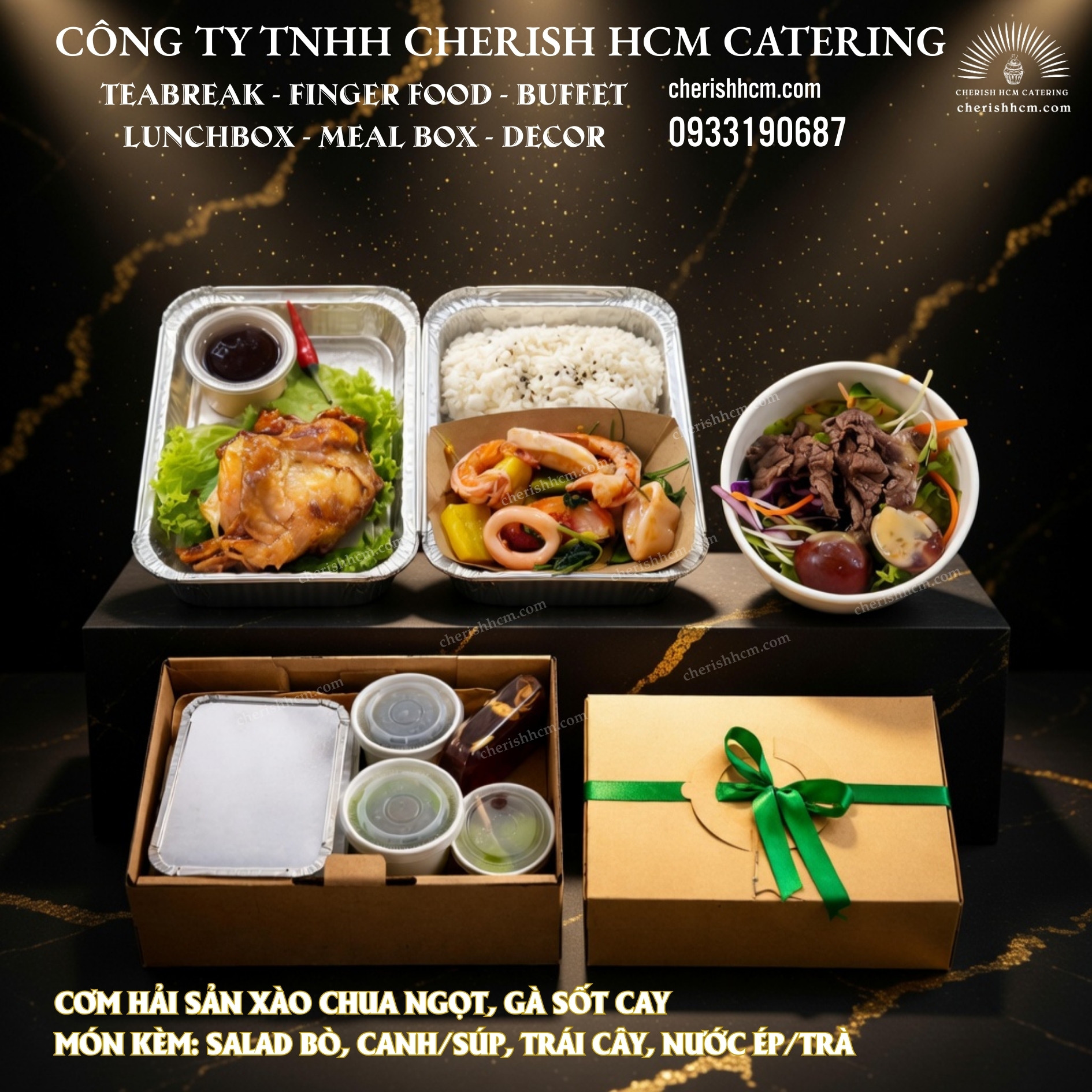 25925 Set Lunch Victorious Cơm Hải sản xào chua ngọt, Gà sốt cay/ Stir-fried Seafood with Sweet and Sour Sauce, Spicy Chicken in Sauce with Rice