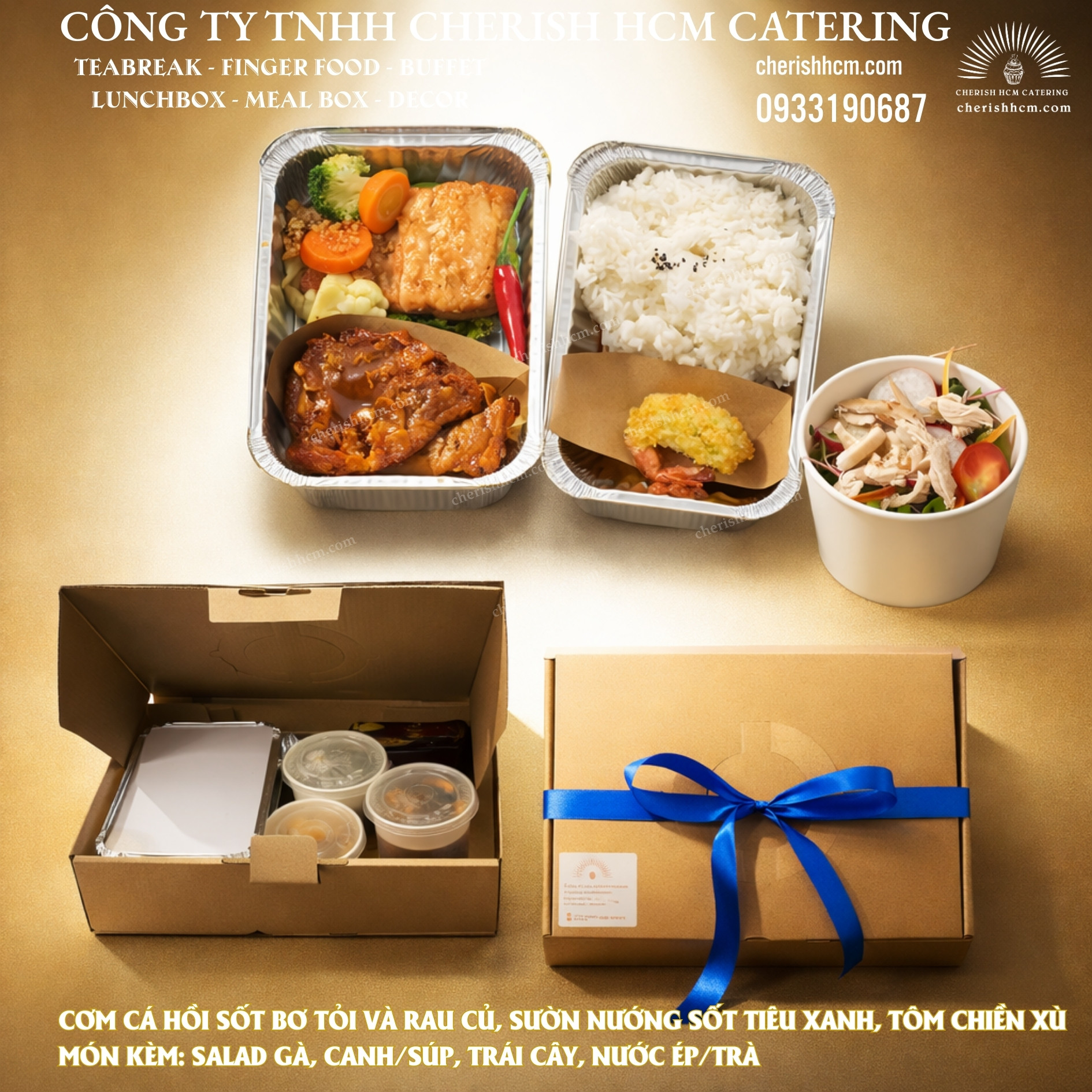 231025 Lunch Box - Juicy Cơm Cá hồi sốt bơ tỏi rau củ, Sườn nướng sốt tiêu xanh/ Salmon with Garlic Butter Sauce and Vegetables, Grilled Pork with Green Pepper Sauce