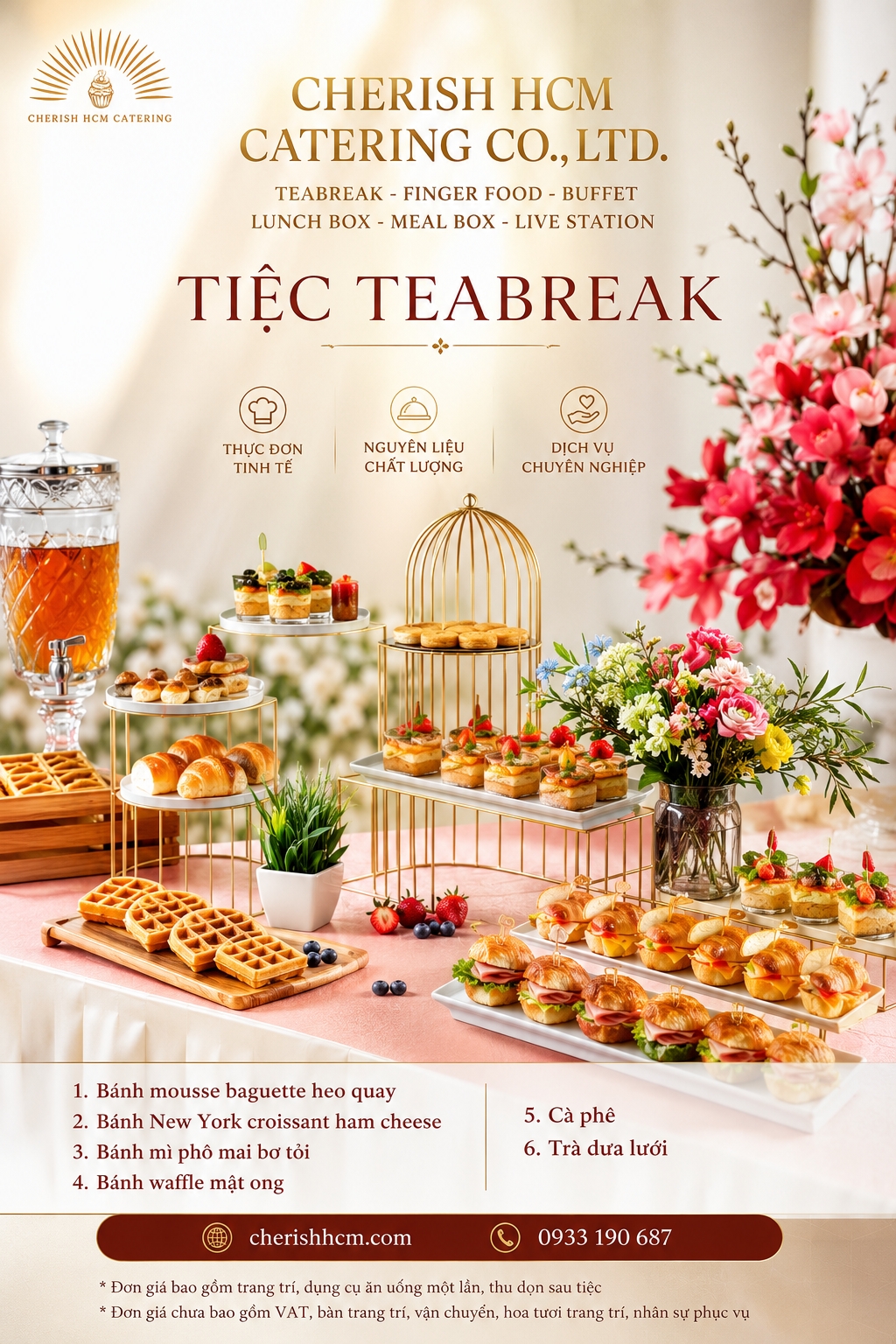 031025 Tiệc Teabreak 4 món bánh, 2 Nước - Phù hợp từ 40 khách