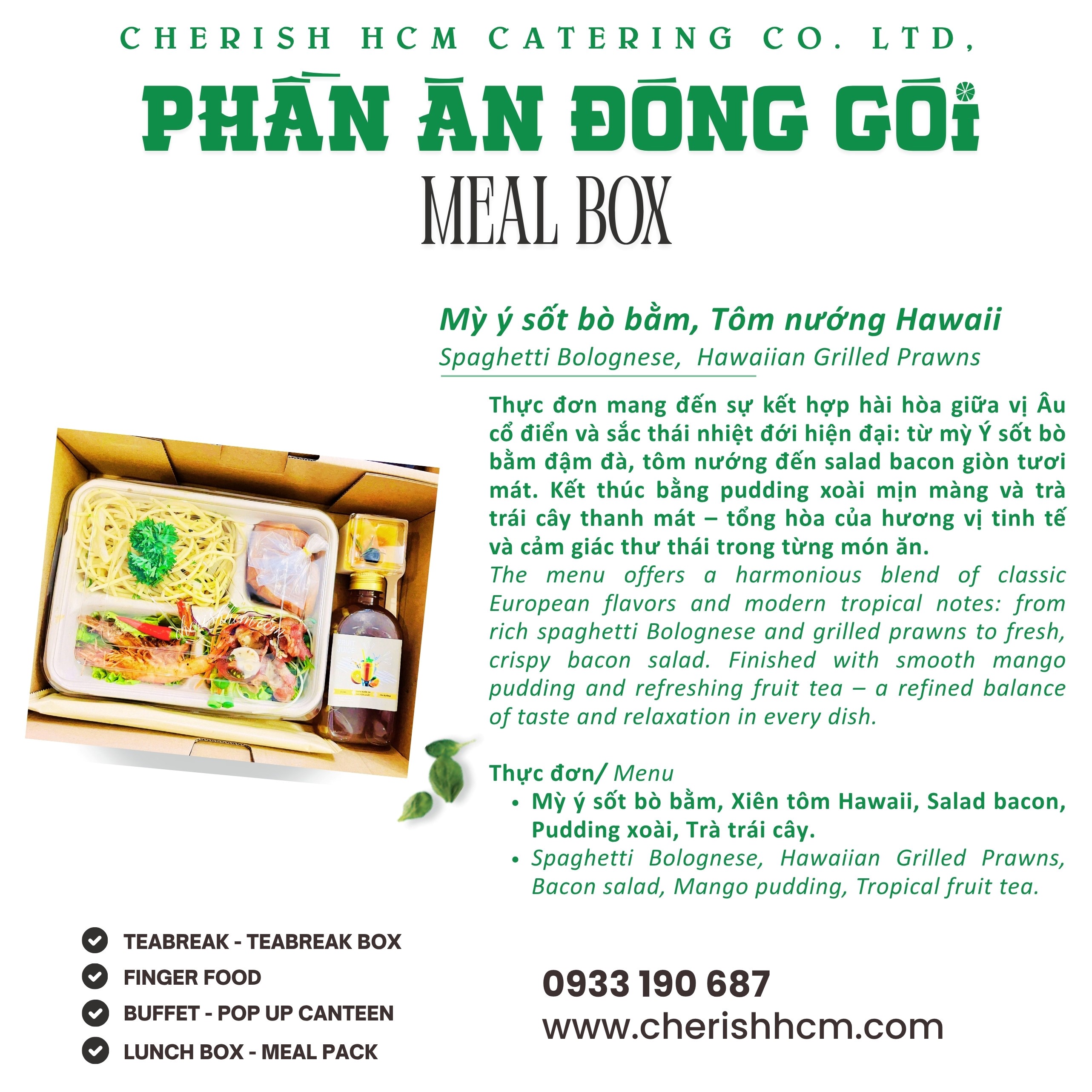 Set Lunch - Nhiệt đới/ Tropical vibe Mỳ ý bò bằm, Tôm nướng Hawaii/Spaghetti Bolognese,  Hawaiian Grilled Prawns