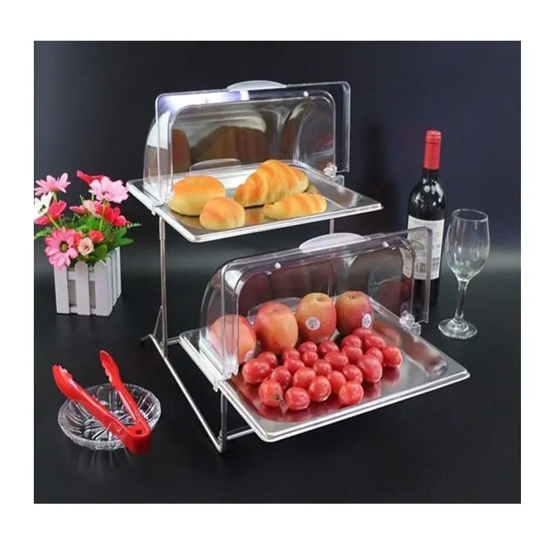 Kệ Trưng Bày Thức Ăn 2 Tầng Inox Nắp PC