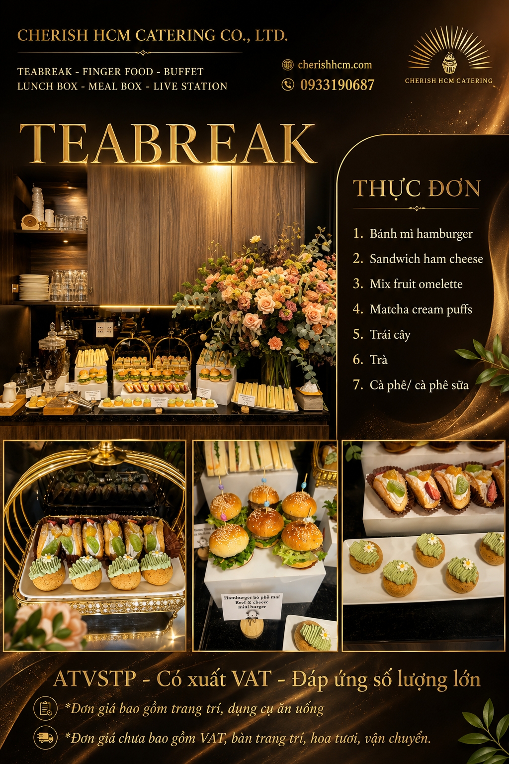 20626 Tiệc teabreak 2 bánh mặn, 2 bánh ngọt, Trái cây, 2 món nước - Phù hợp từ 45 khách