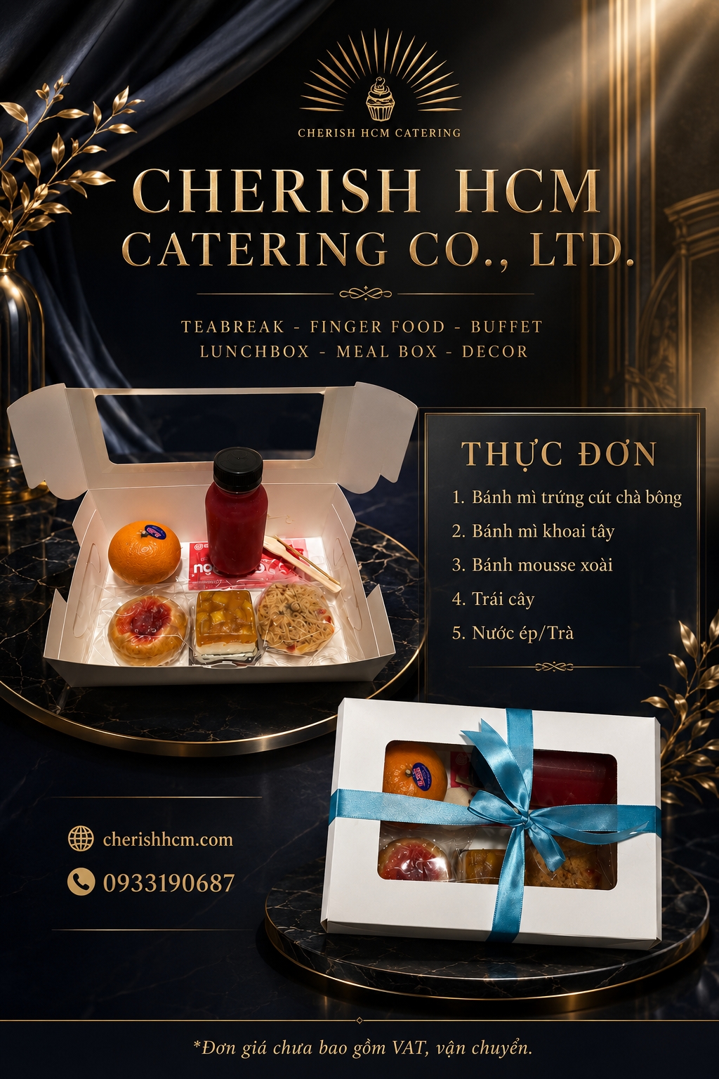 16626 Teabreak box 2 bánh mặn 1 bánh ngọt, Trái cây, Nước