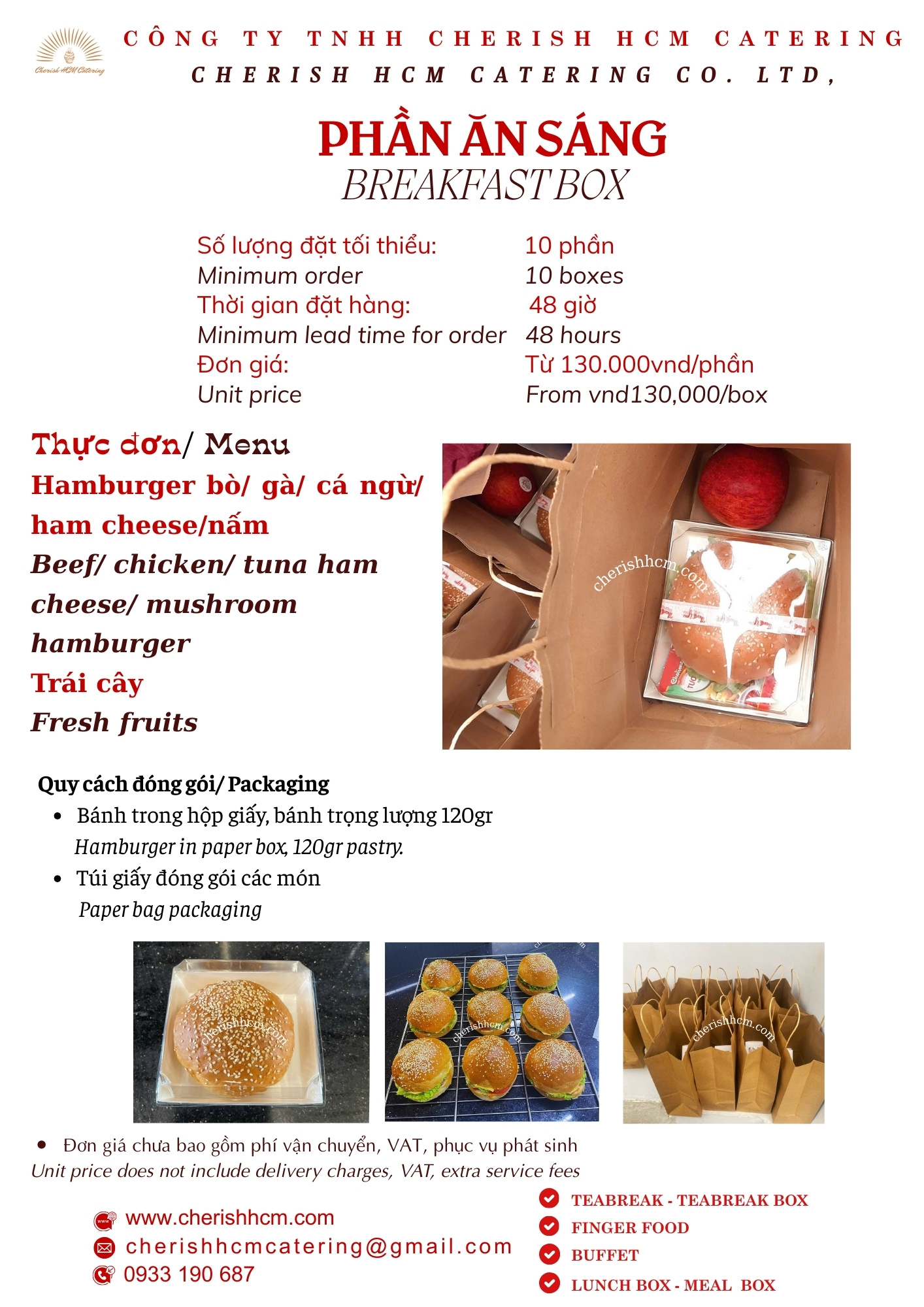 Phần ăn Sáng Hamburger và Trái cây/ Fruits and Hamburger Breakfast box