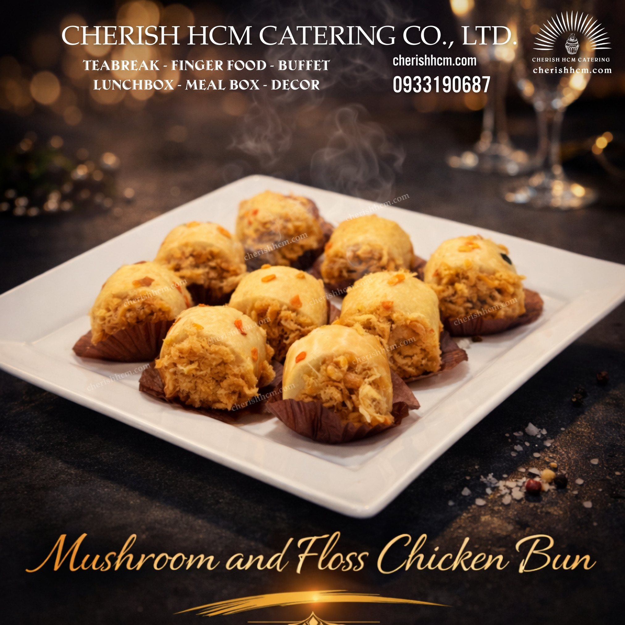 Set 10 bánh mì cuộn chà bông gà nấm/ Mushroom and floss chicken bun