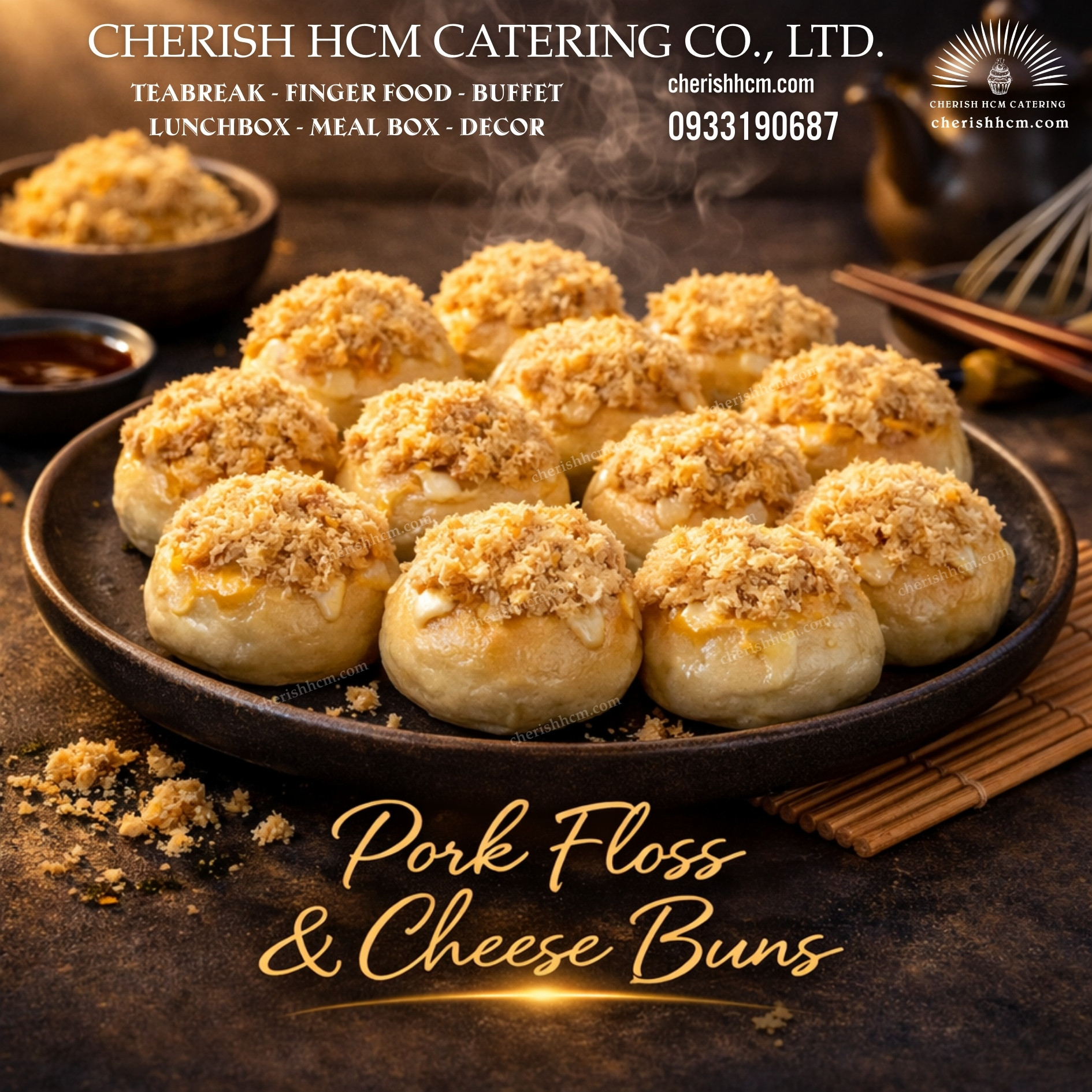 Set 10 Bánh mì mini phô mai chảy chà bông/ Pork Floss & Cheese Buns