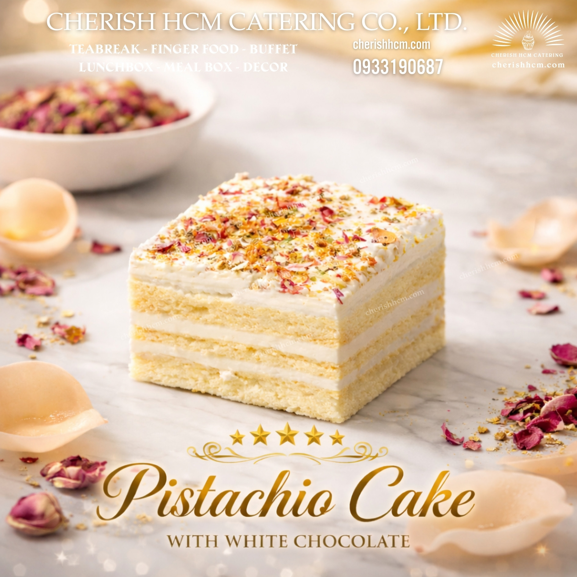 Set 10 bông lan hạt dẻ cười/ pistachio cake with white chocolate