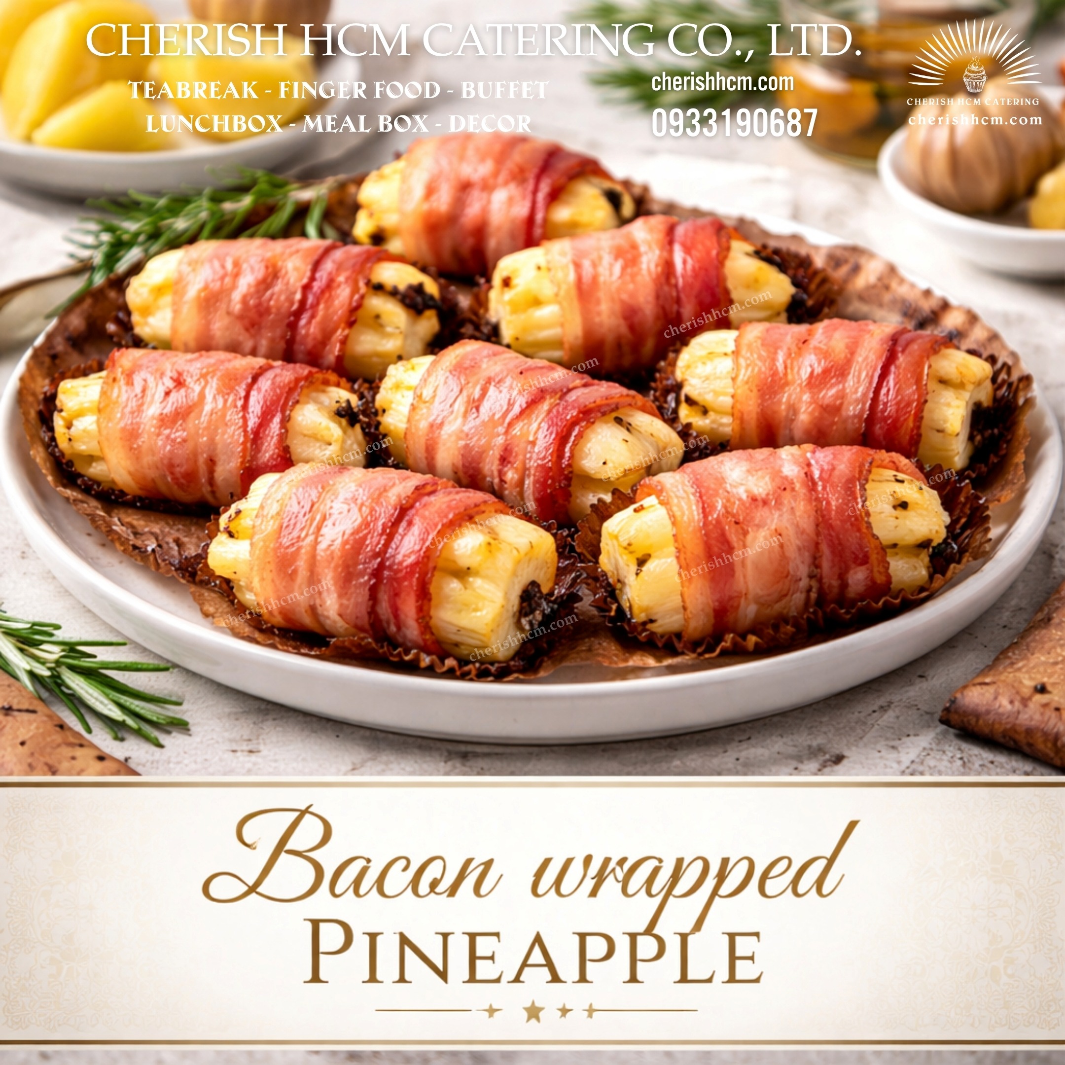 11924 Set 10 Bacon wrapped pineapple/ bacon cuộn thơm