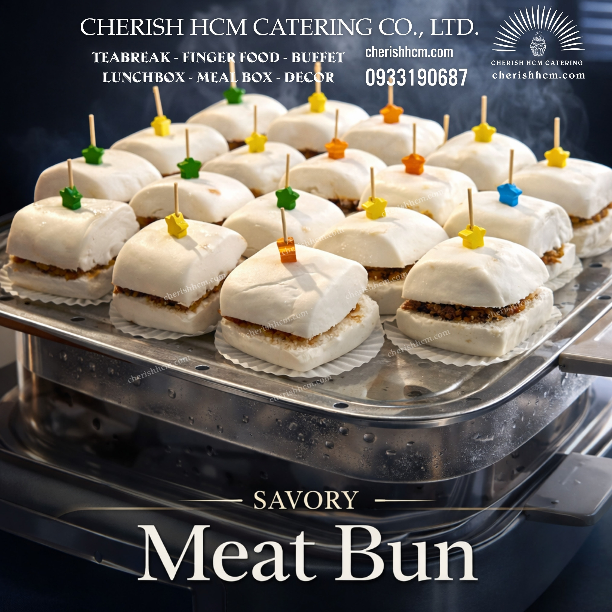 Set 10 bánh bao kẹp thịt mặn - phục vụ tại tiệc set up