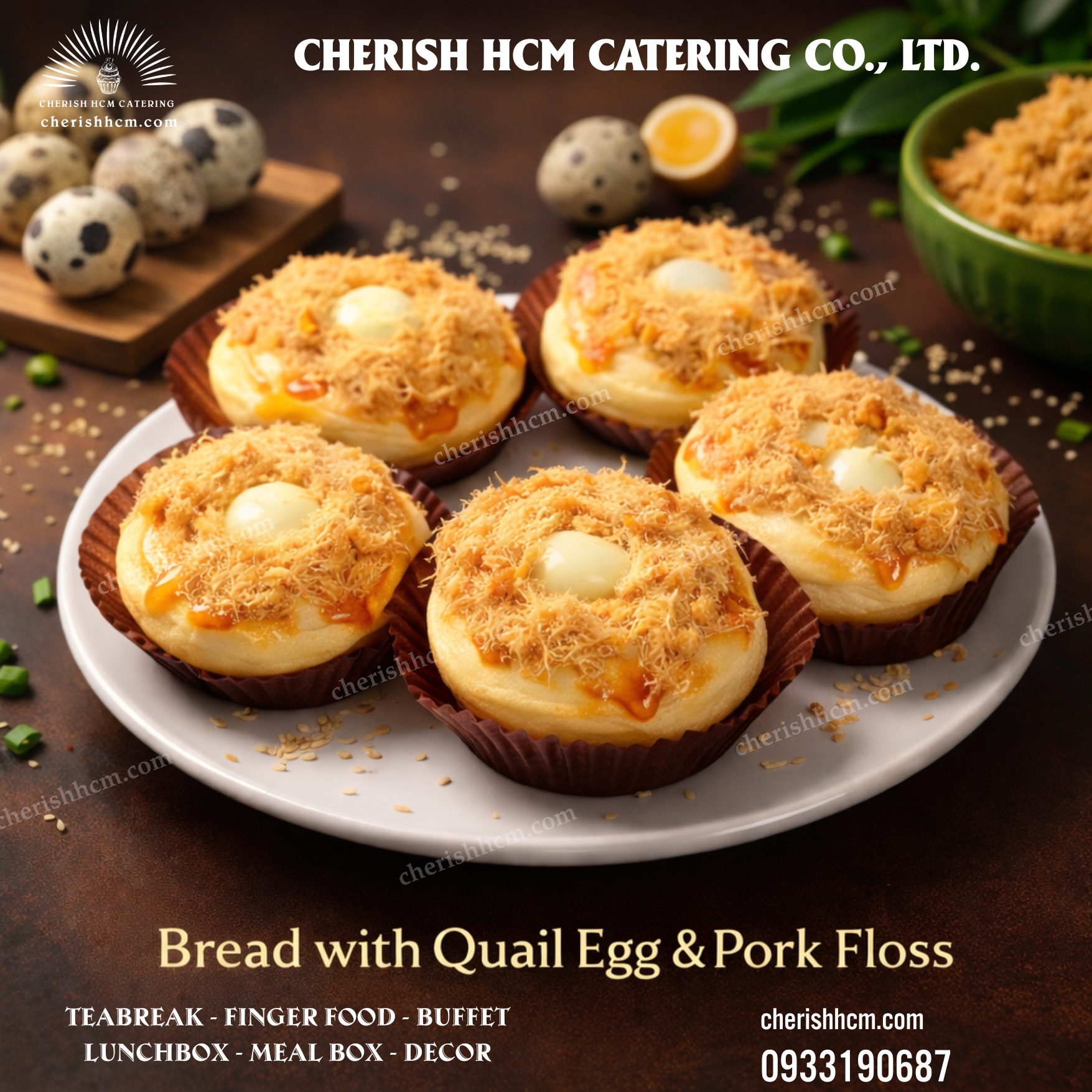 Set 10 bánh mì trứng cút chà bông/Quail egg and pork floss bun