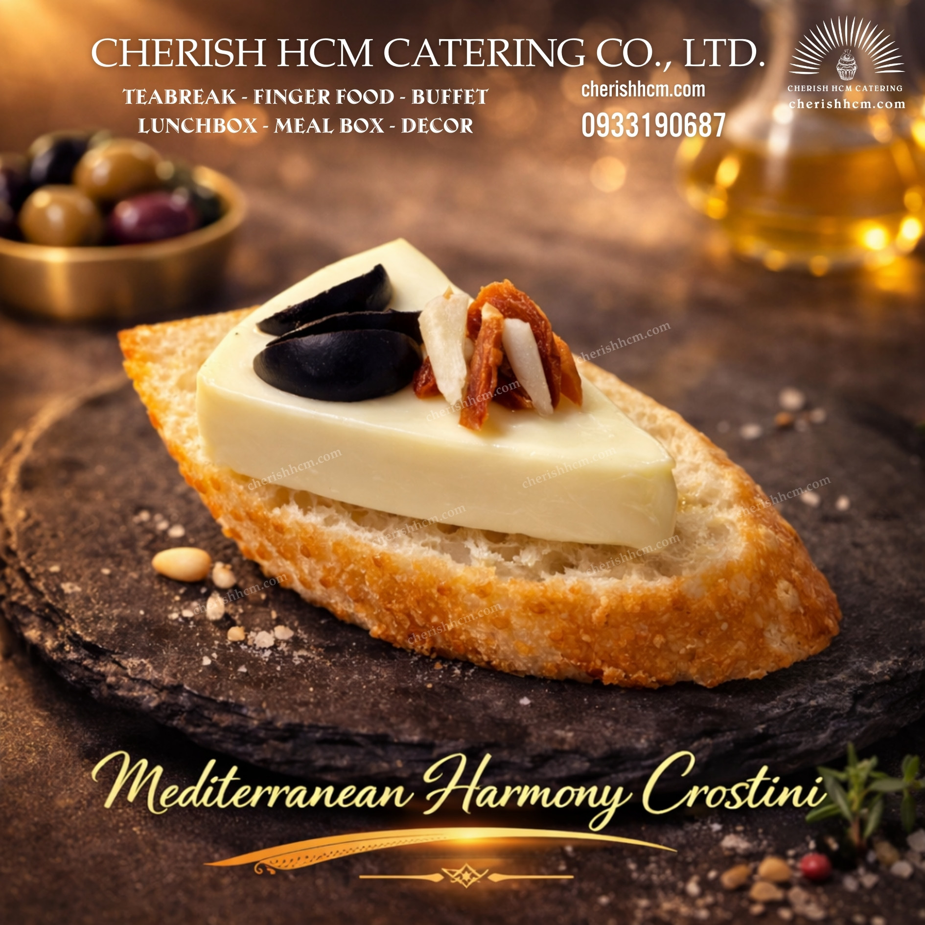 Set 10 Crostini phô mai oliu hạnh nhân/Mediterranean Harmony Crostini