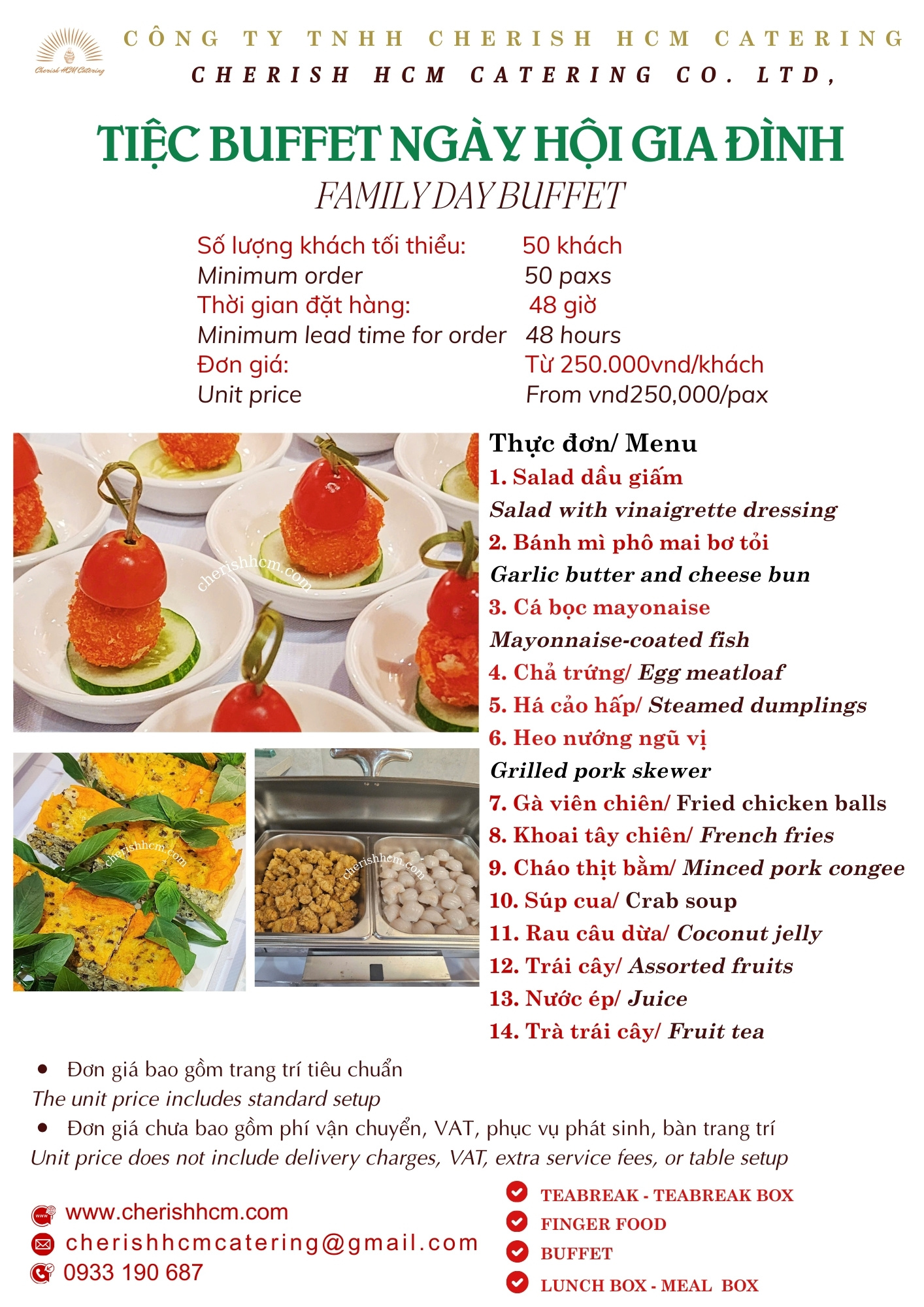 Tiệc buffet Ngày hội Gia đình - Menu 14 món phù hợp từ 50 khách