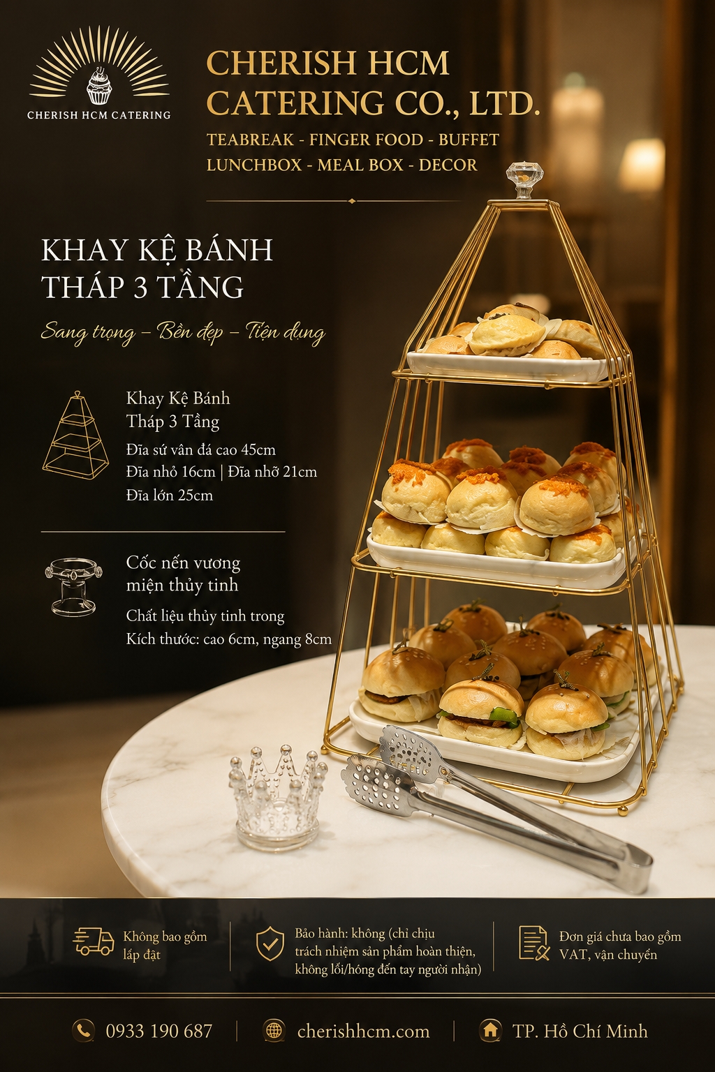 Khay bánh 3 tầng tặng kèm 1 cốc nến vương miện - Nhận hàng sau 5-7 ngày - có xuất VAT