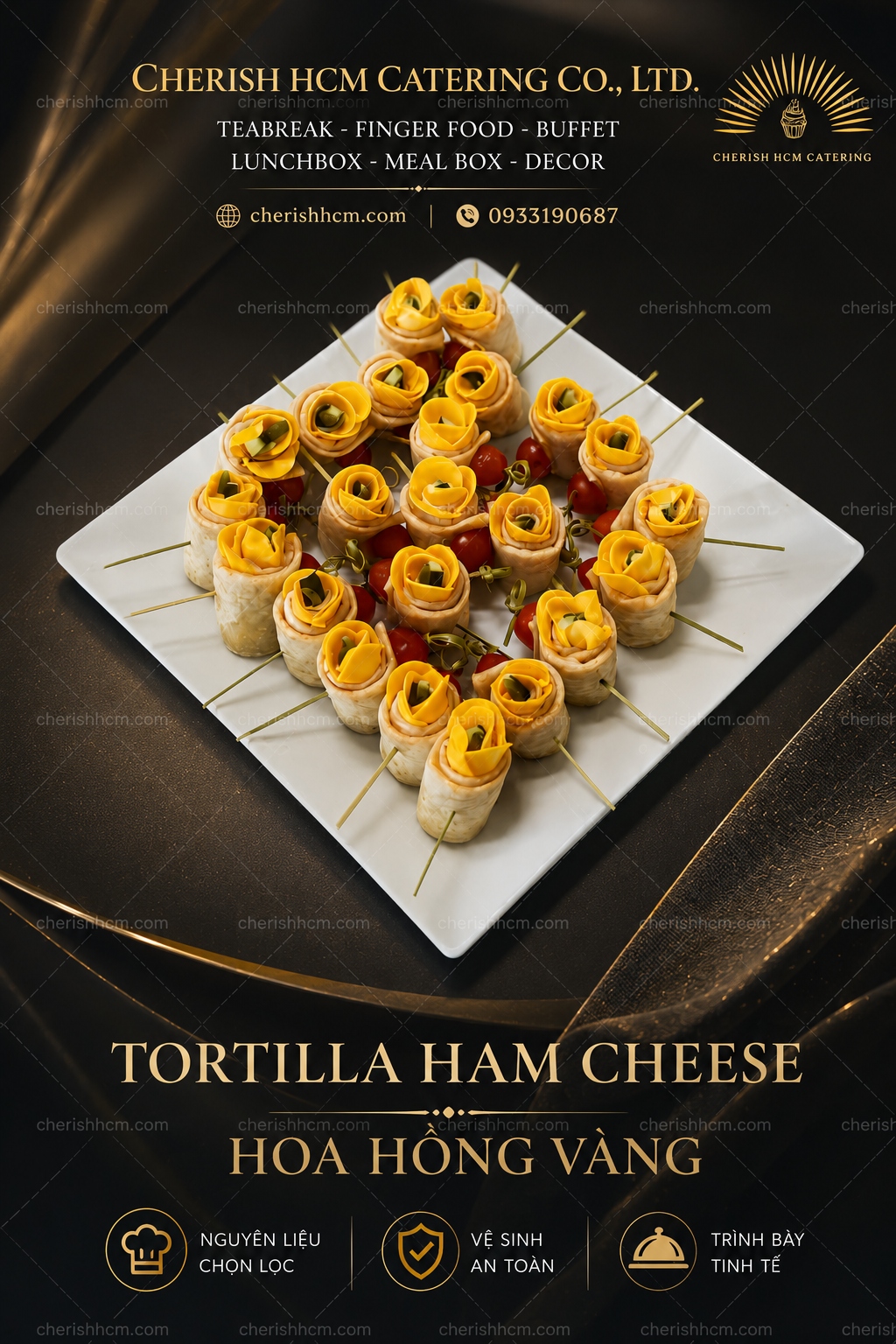 07325 Set 10 ham and cheese tortilla rose (hoa hồng vàng)