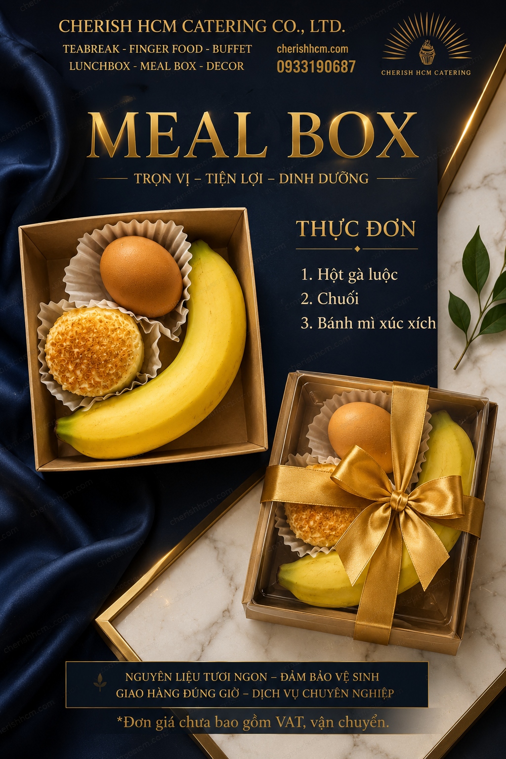 Breakfast box Trứng gà, Trái cây, Bánh mì xúc xích