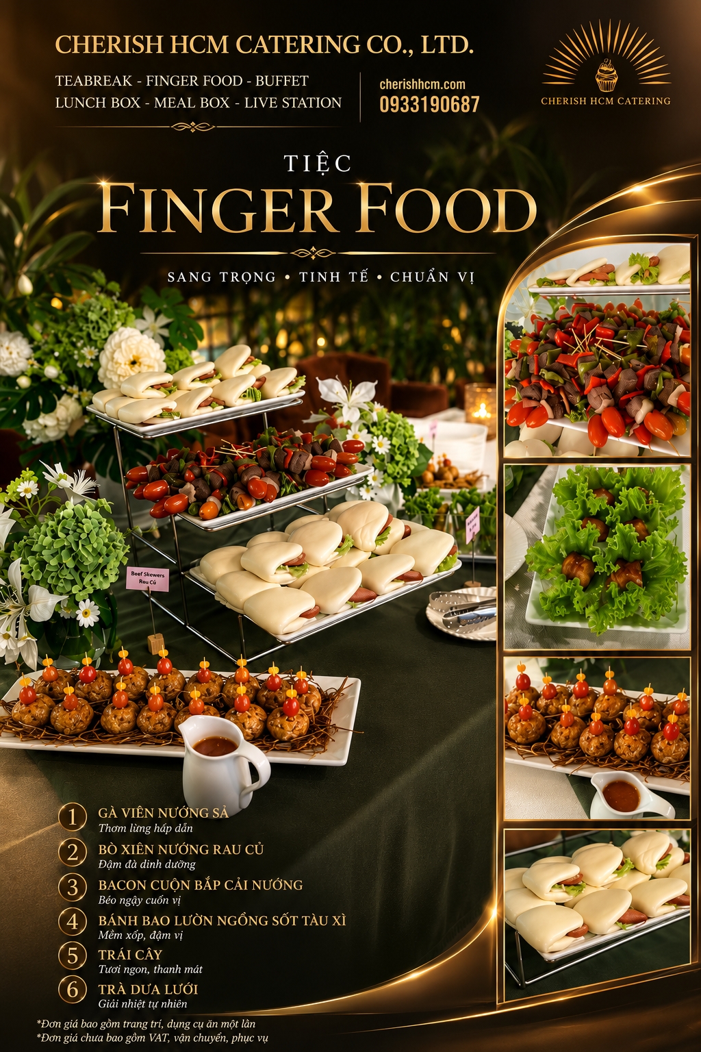 17424 Tiệc Finger food 4 món mặn, Trái cây, Nước - Phù hợp từ 30 khách