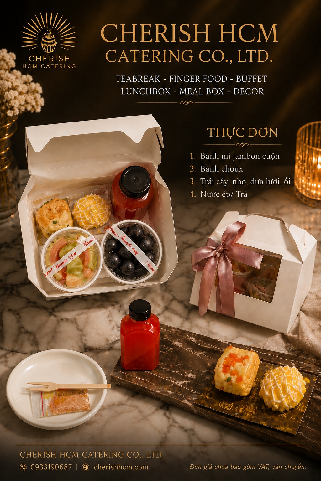 15726 Teabreak box - 1 Bánh mặn, 1 Bánh ngọt, Trái cây, Nước ép/Trà