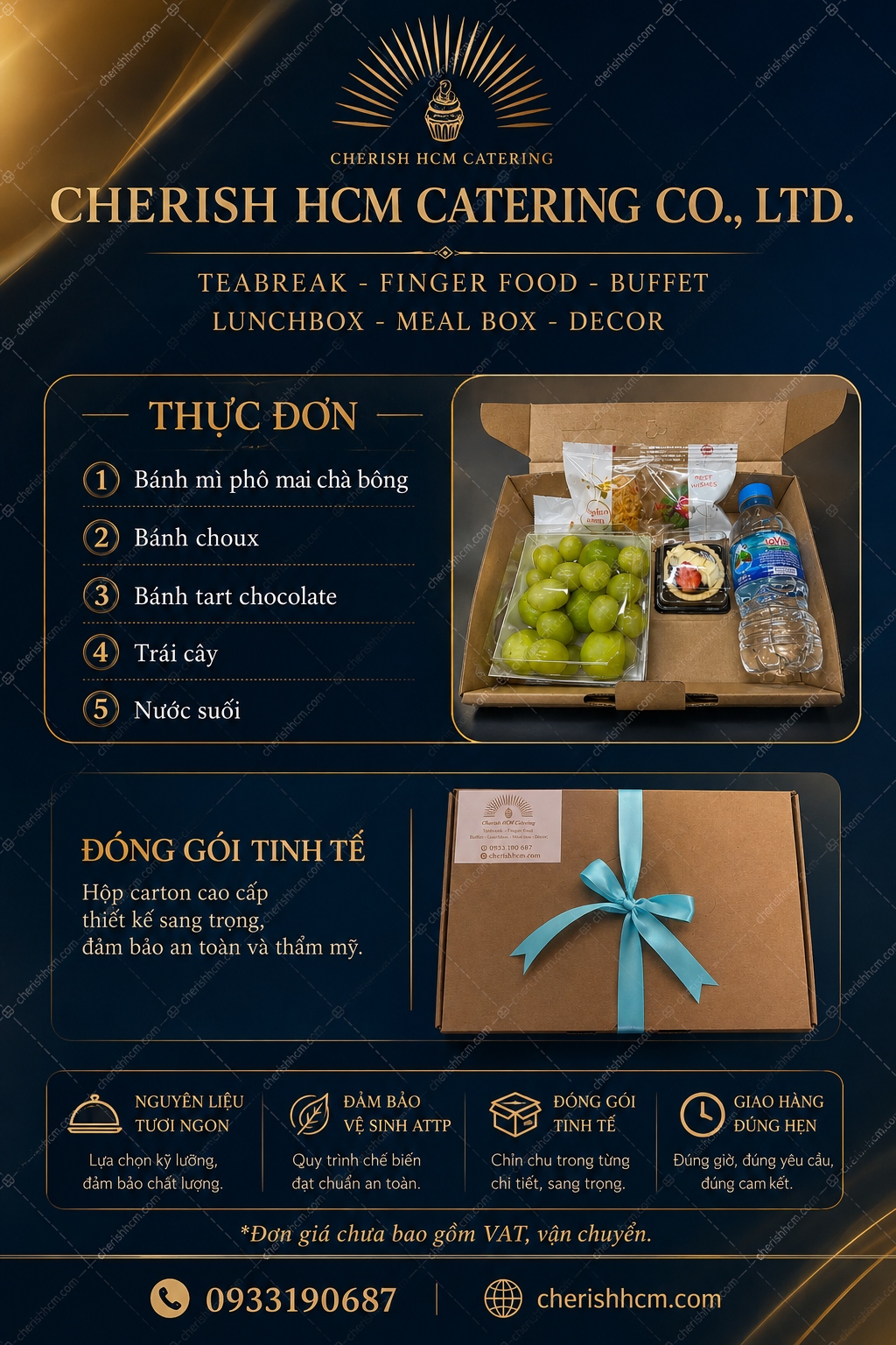 24425 Teabreak box 1 bánh mặn, 2 bánh ngọt, Trái cây, Nước