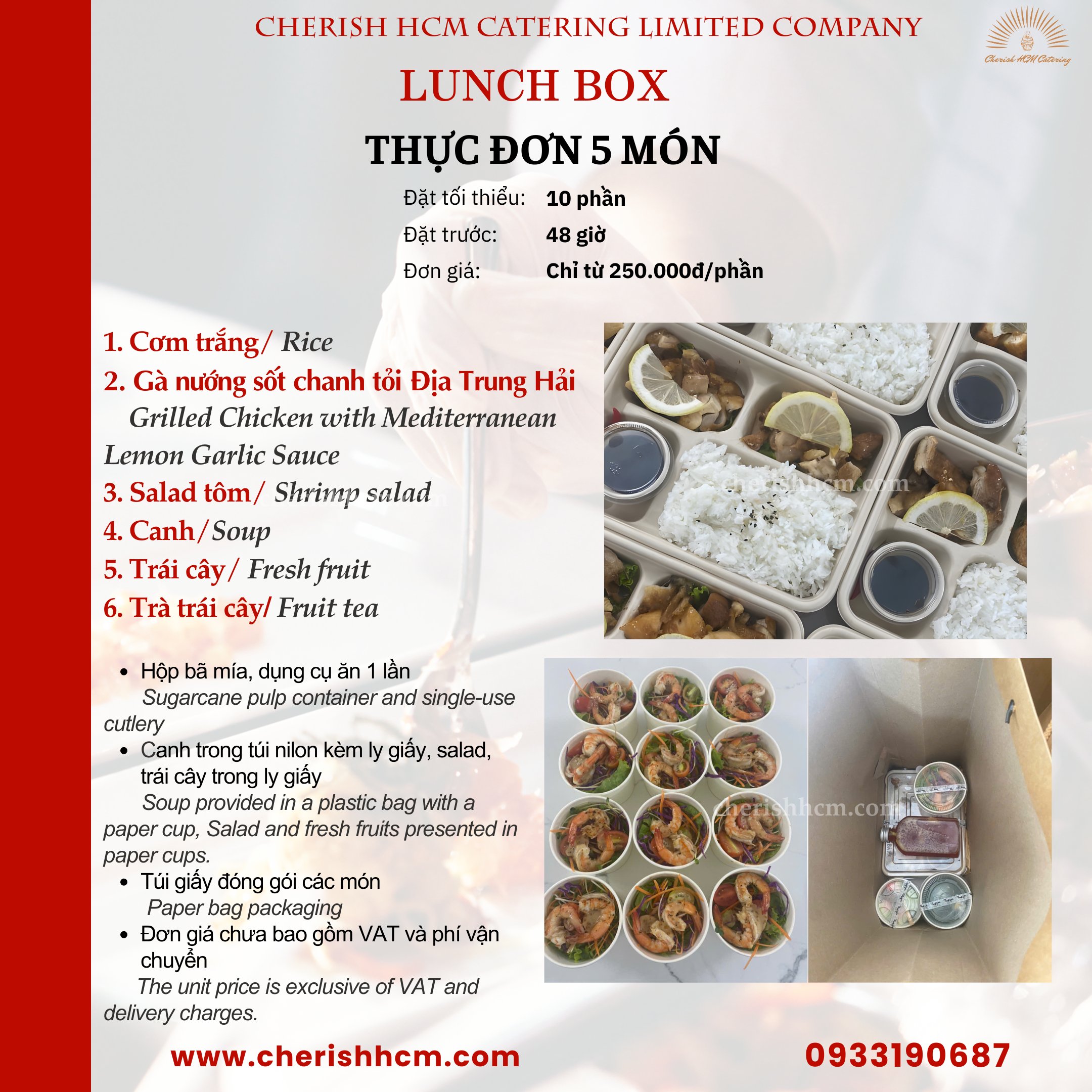 Lunch box Cơm Gà nướng sốt chanh tỏi kiểu Địa Trung Hải/ Grilled Chicken with Mediterranean Lemon Garlic Sauce and Rice