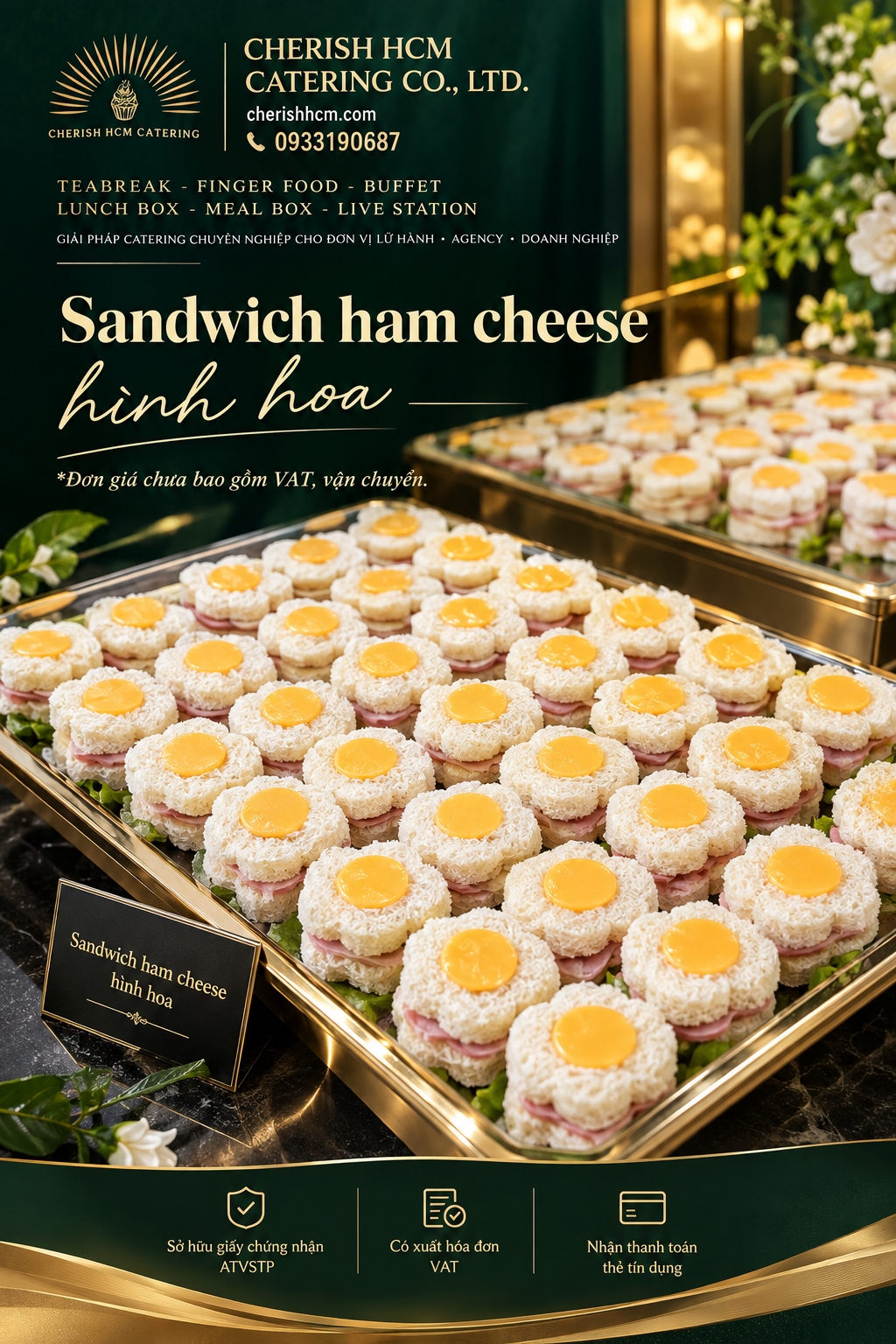 Set 30 bánh sandwich ham cheese - hình hoa