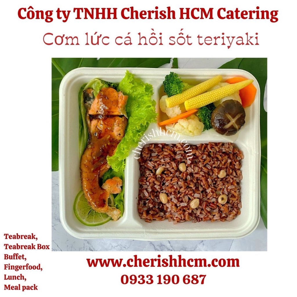 Lunch box- Cơm gạo lức đậu phộng cá hồi sốt teriyaki