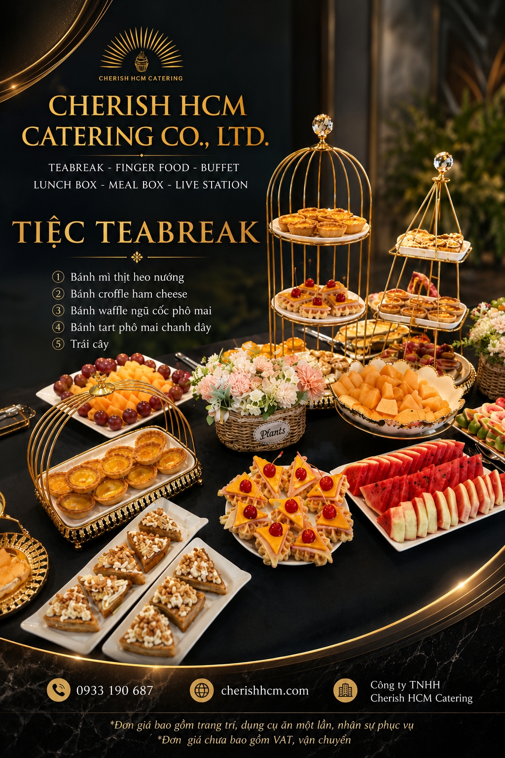 09726 Tiệc Teabreak 4 món bánh, Trái cây - Phù hợp từ 30 khách
